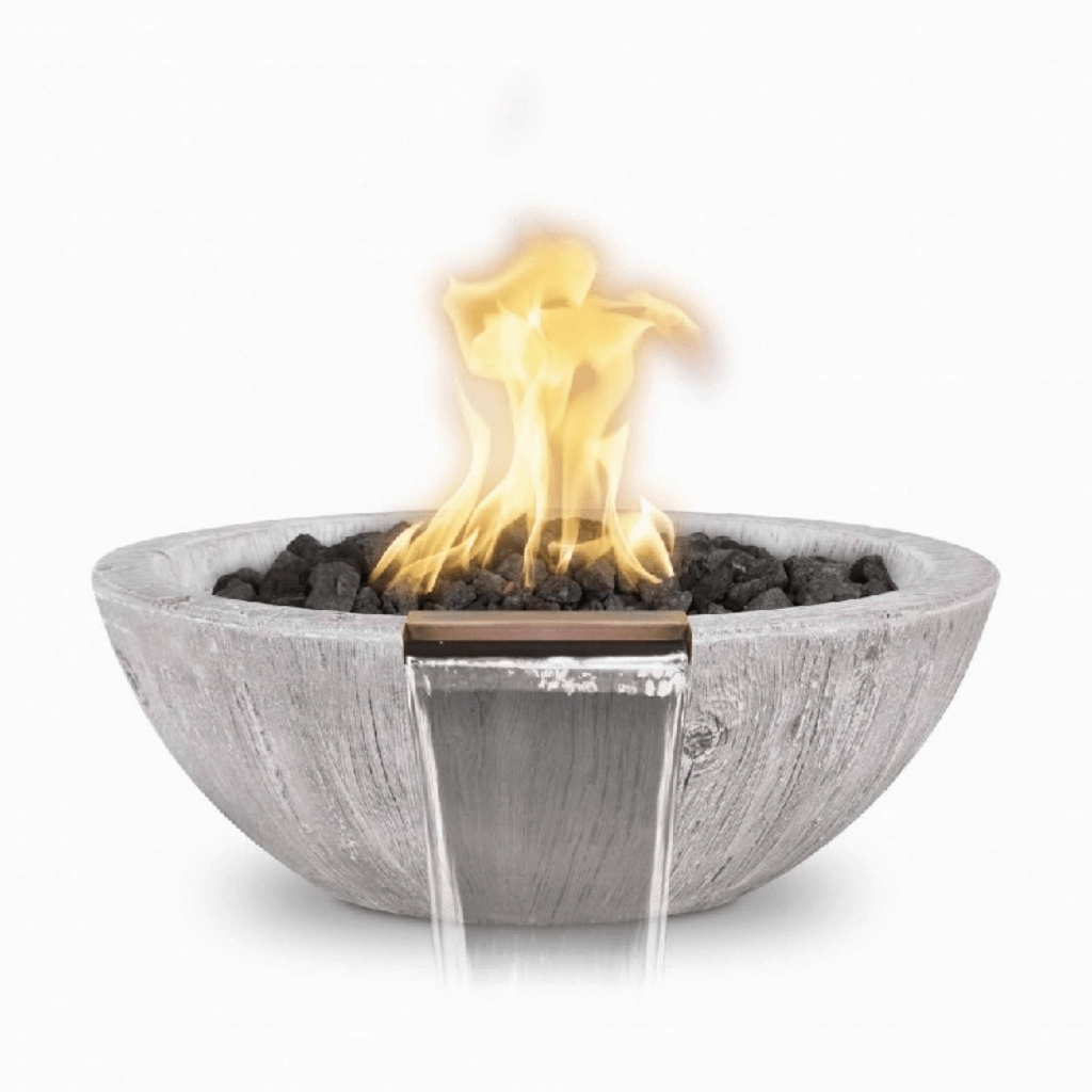 The Outdoor Plus Sedona GFRC 27" Wood Grain Concrete Round Match Lit Fire & Water Bowl OPT-27RWGFW