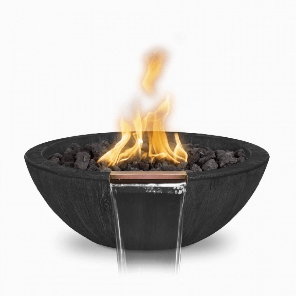 The Outdoor Plus Sedona GFRC 27" Wood Grain Concrete Round Match Lit Fire & Water Bowl OPT-27RWGFWportable outdoor fire pit with lid