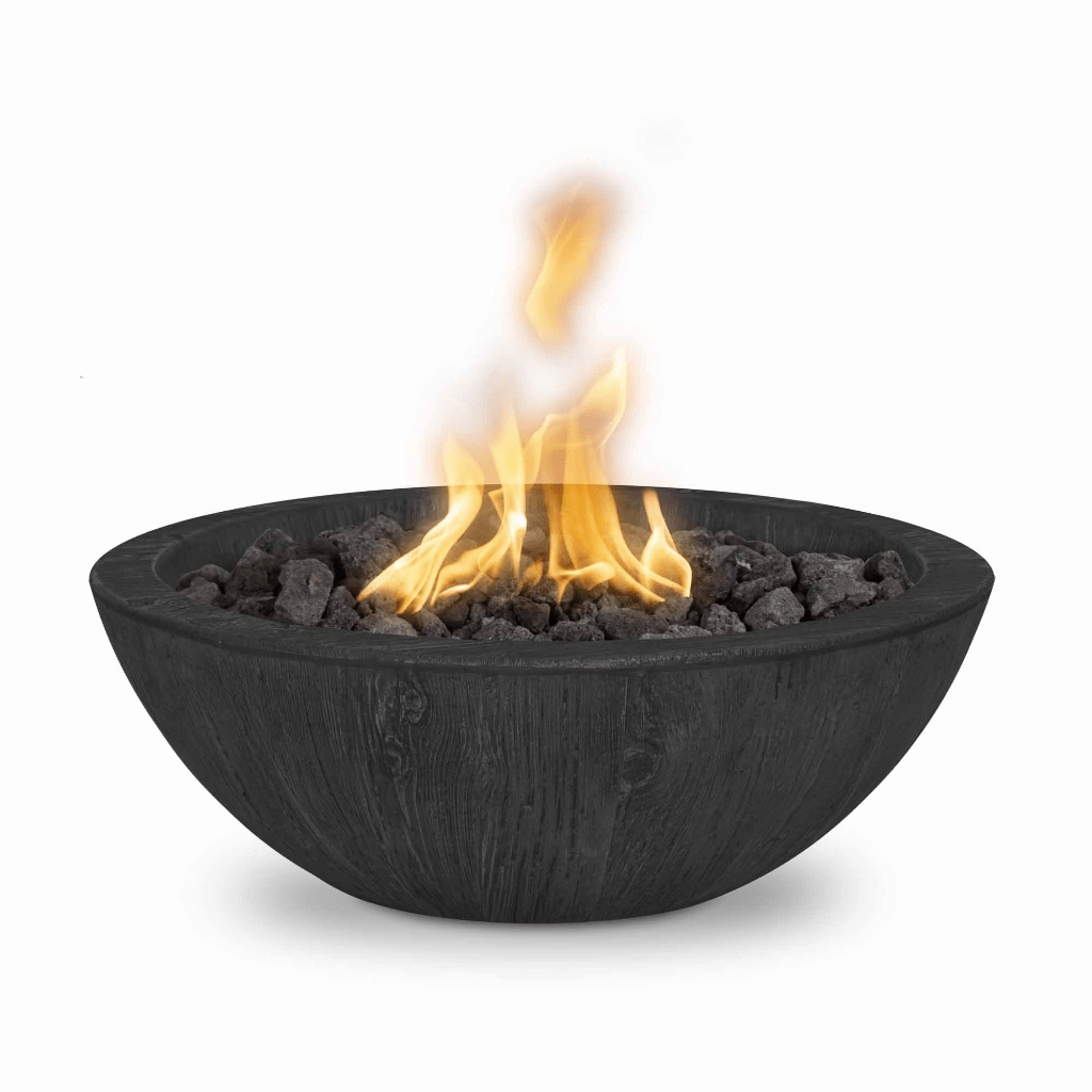 The Outdoor Plus Sedona GFRC 27" Wood Grain Concrete Round Match Lit Fire Bowl OPT-27RWGFO