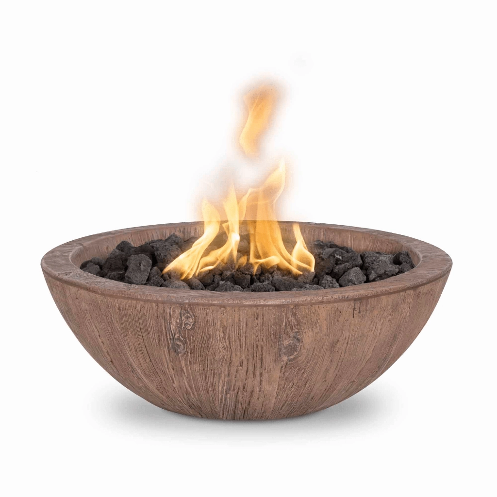 The Outdoor Plus Sedona GFRC 27" Wood Grain Concrete Round Match Lit Fire Bowl OPT-27RWGFO