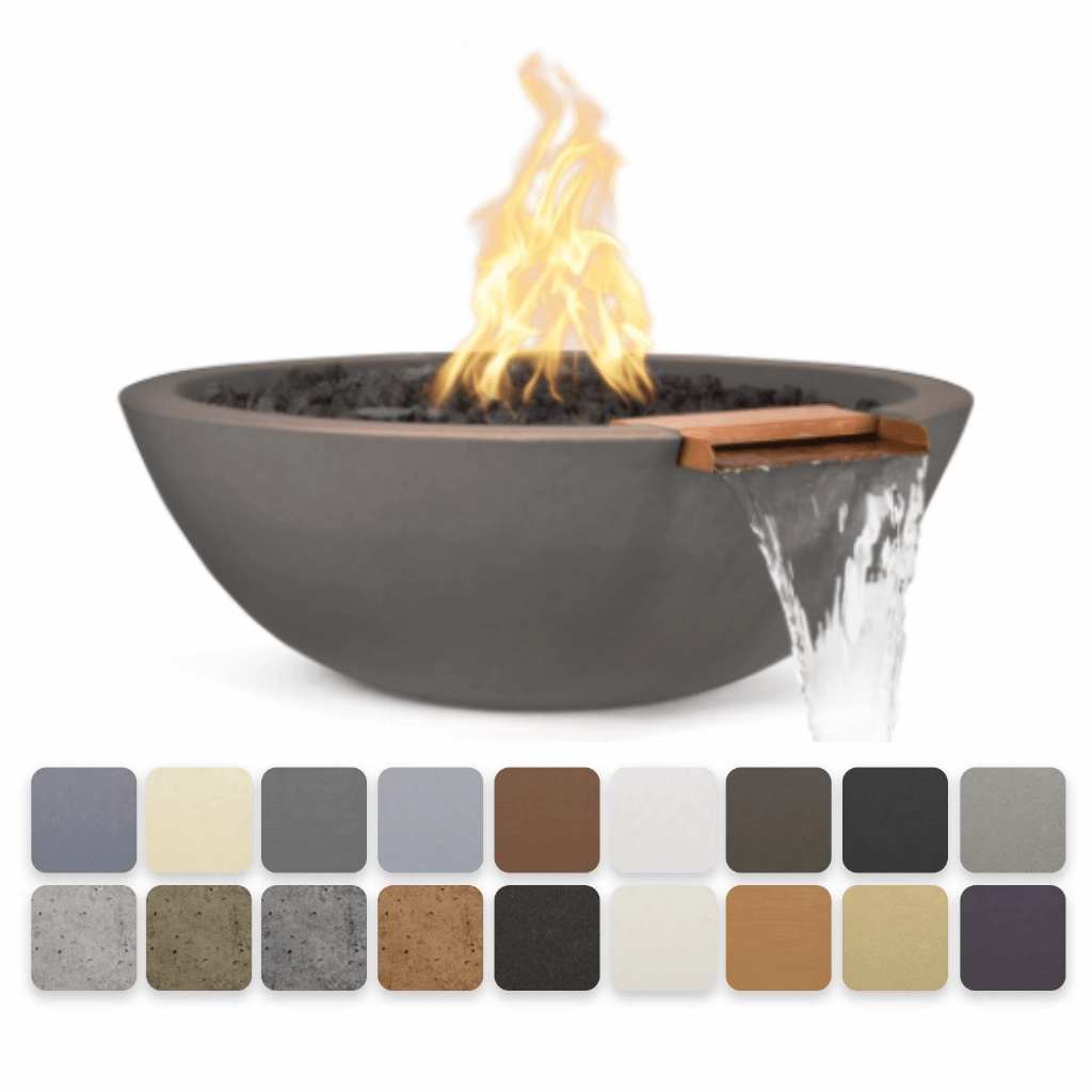 The Outdoor Plus Sedona GFRC 33" Concrete Round Match Lit Fire & Water Bowl OPT-33RFW