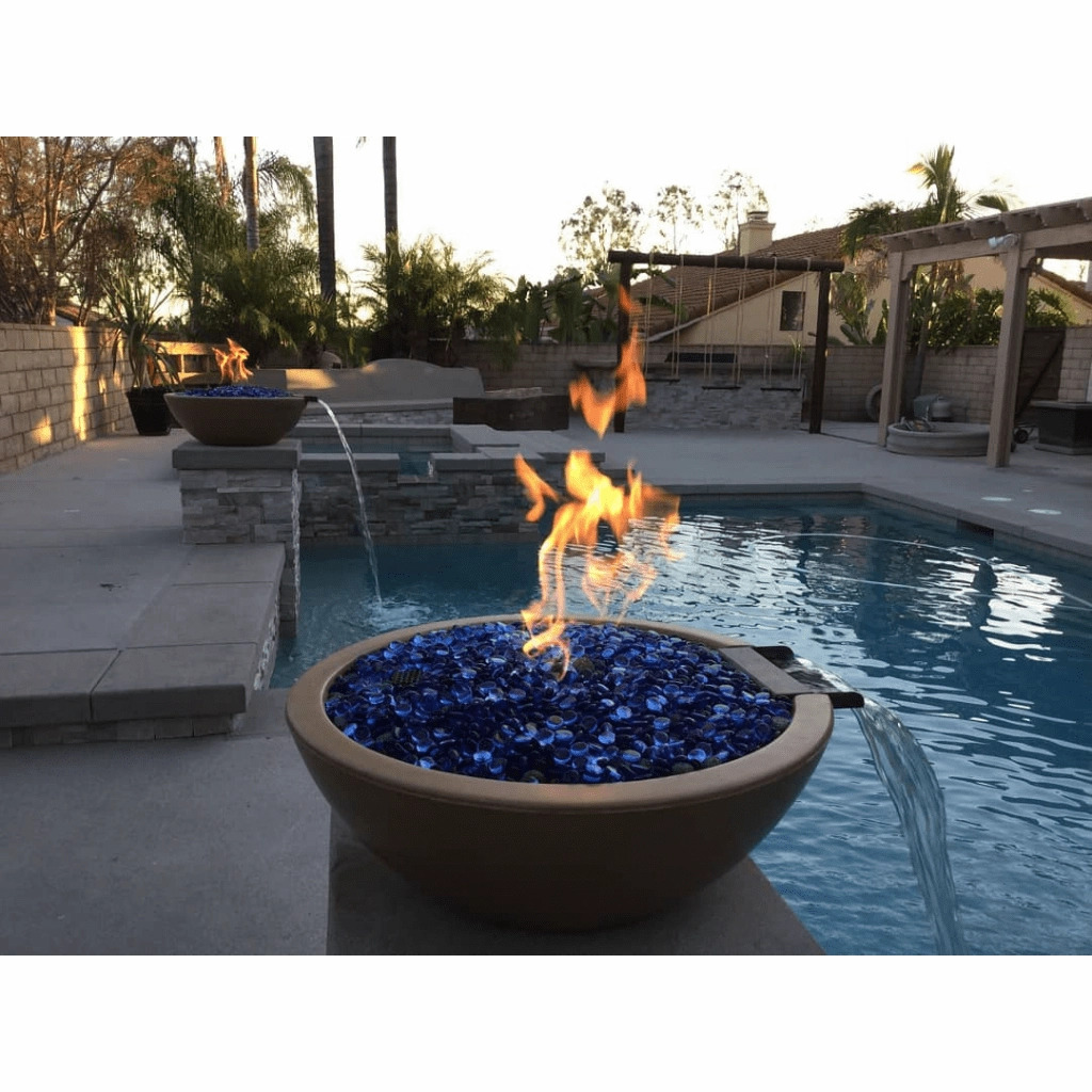 The Outdoor Plus Sedona GFRC 33" Concrete Round Match Lit Fire & Water Bowl OPT-33RFW