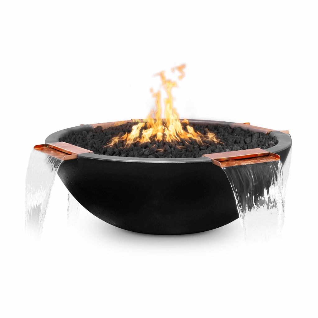 The Outdoor Plus Sedona GFRC 60" Concrete 4 Way Spill Round 12V Electronic Ignition Fire & Water Bowl OPT-60RFW4WE12V