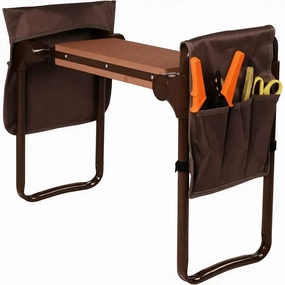 Upgrade Garden Kneeler Seat Garden Stools Bench with 2 Tool Pouches, Brown ergonomic garden hand tools for seniors