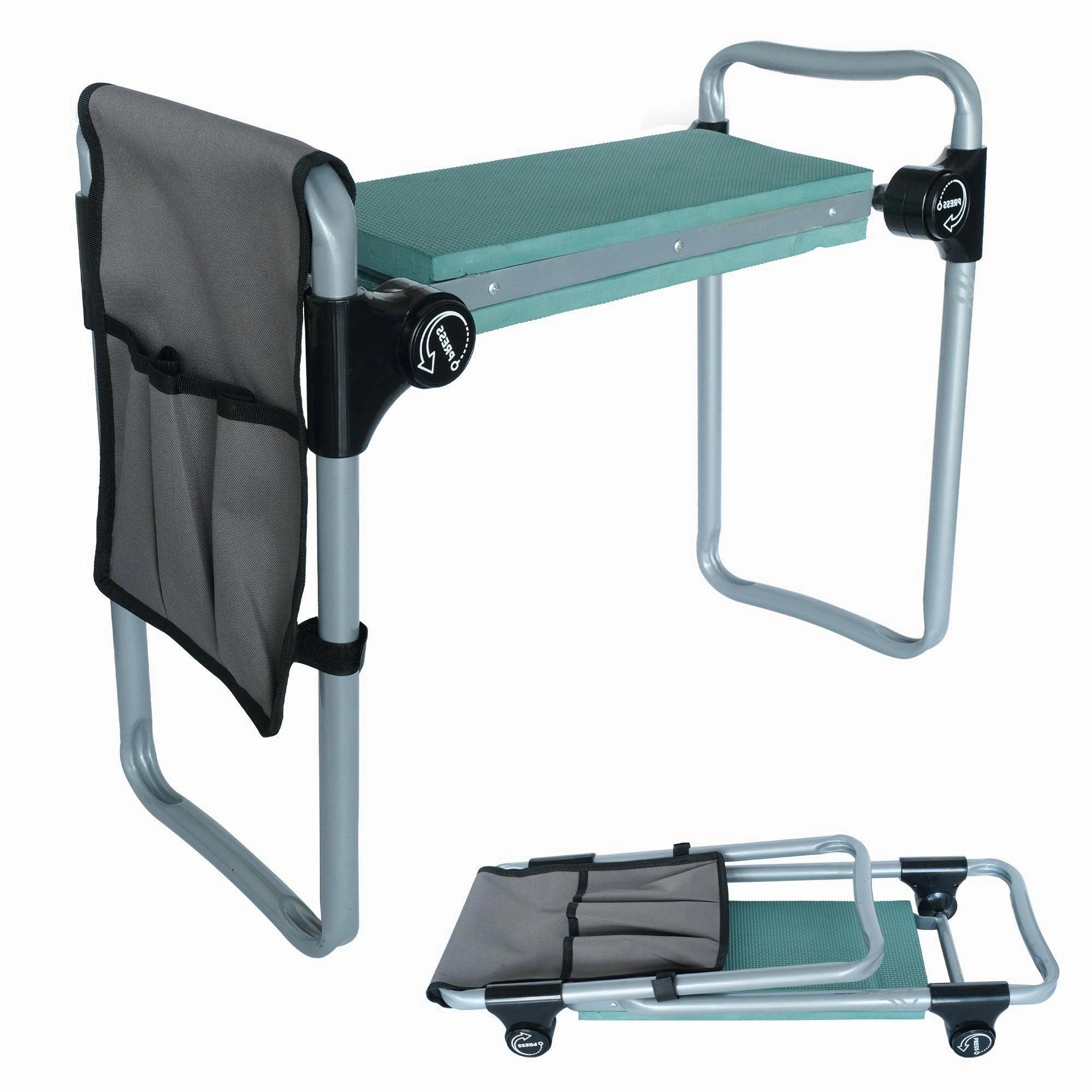 Upgrade Garden Kneeler Seat Garden Stools Bench with Tool Pocket, Green ergonomic garden hand tools for seniors