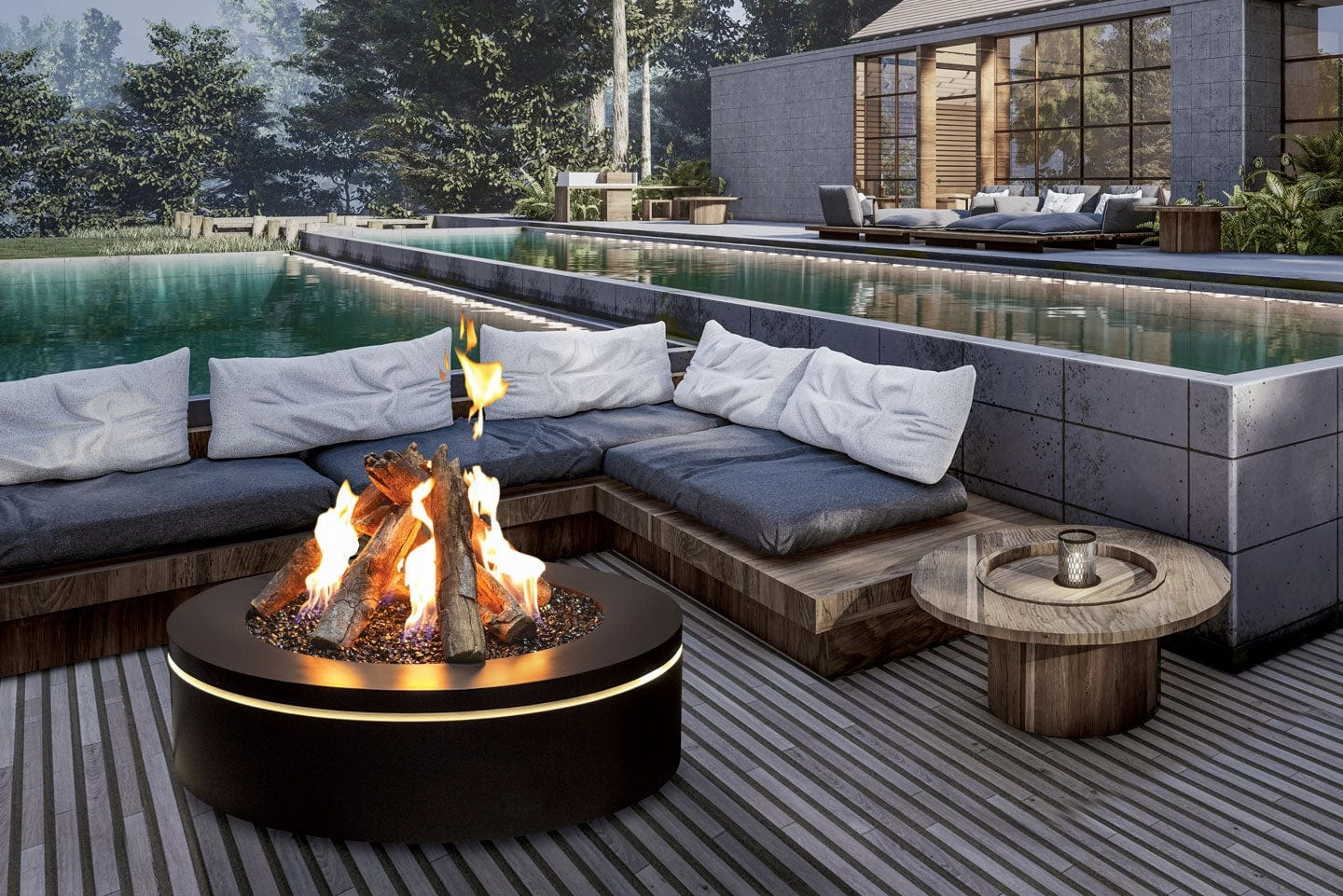 Urbana Luxury Halo 47" Round Black Stainless Steel Gas Fire Pit URUFP47RSB24