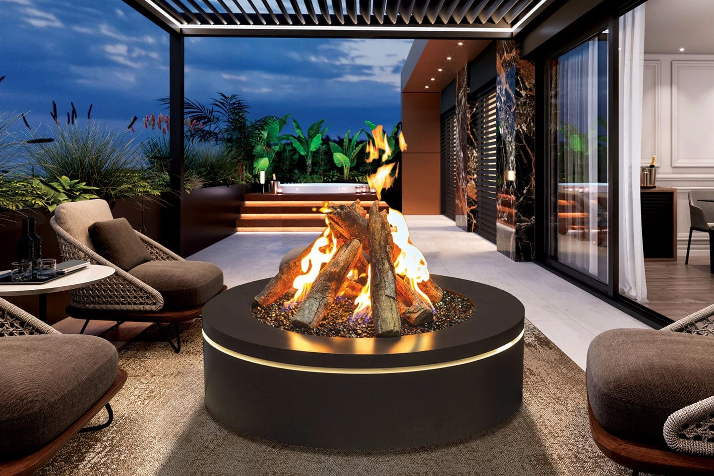 Urbana Luxury Halo 47" Round Black Stainless Steel Gas Fire Pit URUFP47RSB24