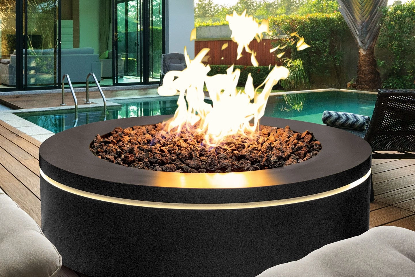Urbana Luxury Halo 47" Round Black Stainless Steel Gas Fire Pit URUFP47RSB24portable outdoor fire pit with lid