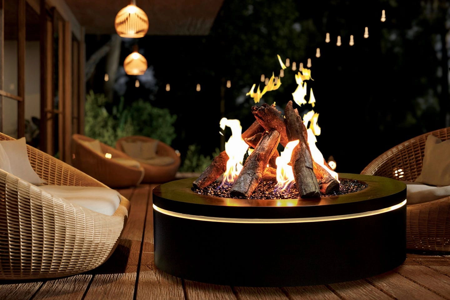 Urbana Luxury Halo 47" Round Black Stainless Steel Gas Fire Pit URUFP47RSB24