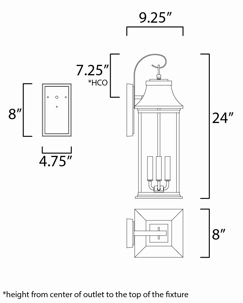 Vicksburg Three Light Outdoor Wall Lantern Black