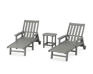 Vineyard 3-Piece Chaise with Arms and Wheels Setoutdoor patio dining furniture set