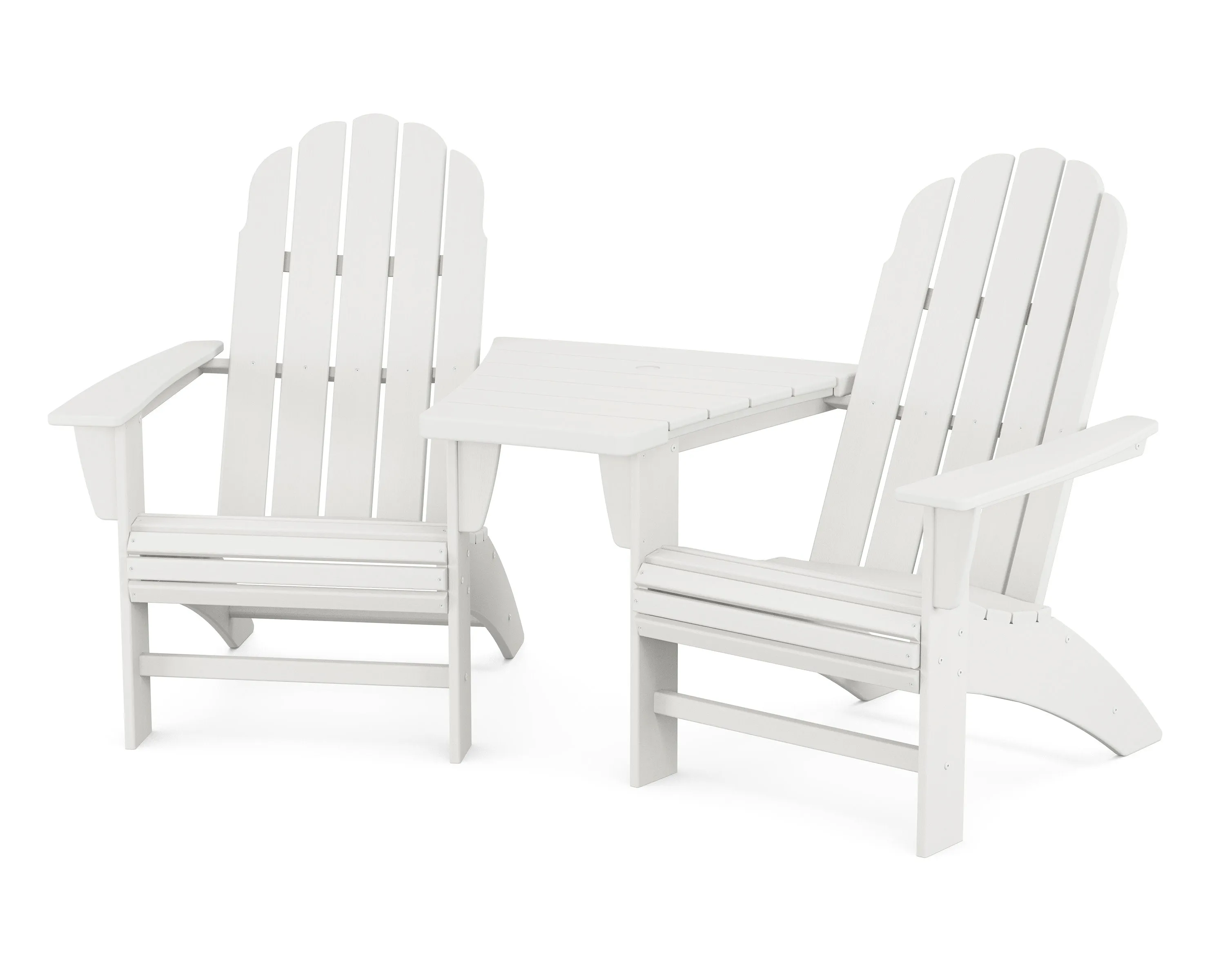 Vineyard 3-Piece Curveback Adirondack Set with Angled Connecting Table