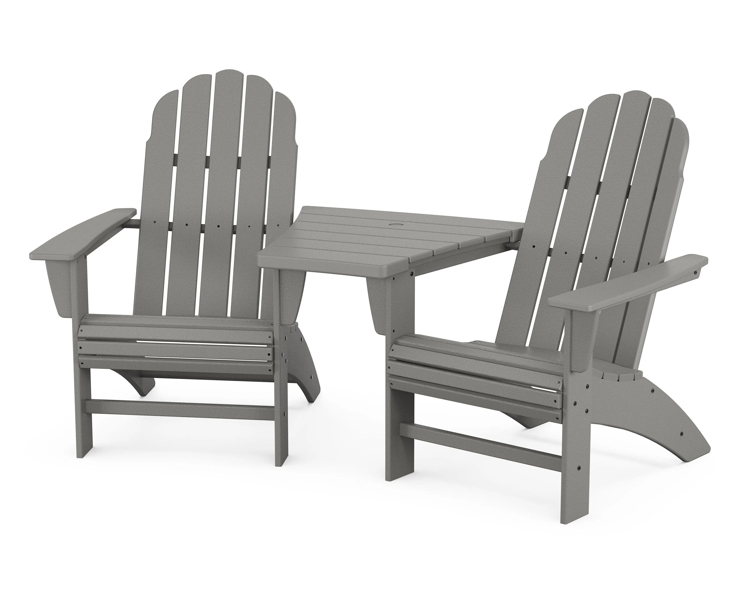 Vineyard 3-Piece Curveback Adirondack Set with Angled Connecting Tableoutdoor patio dining furniture set