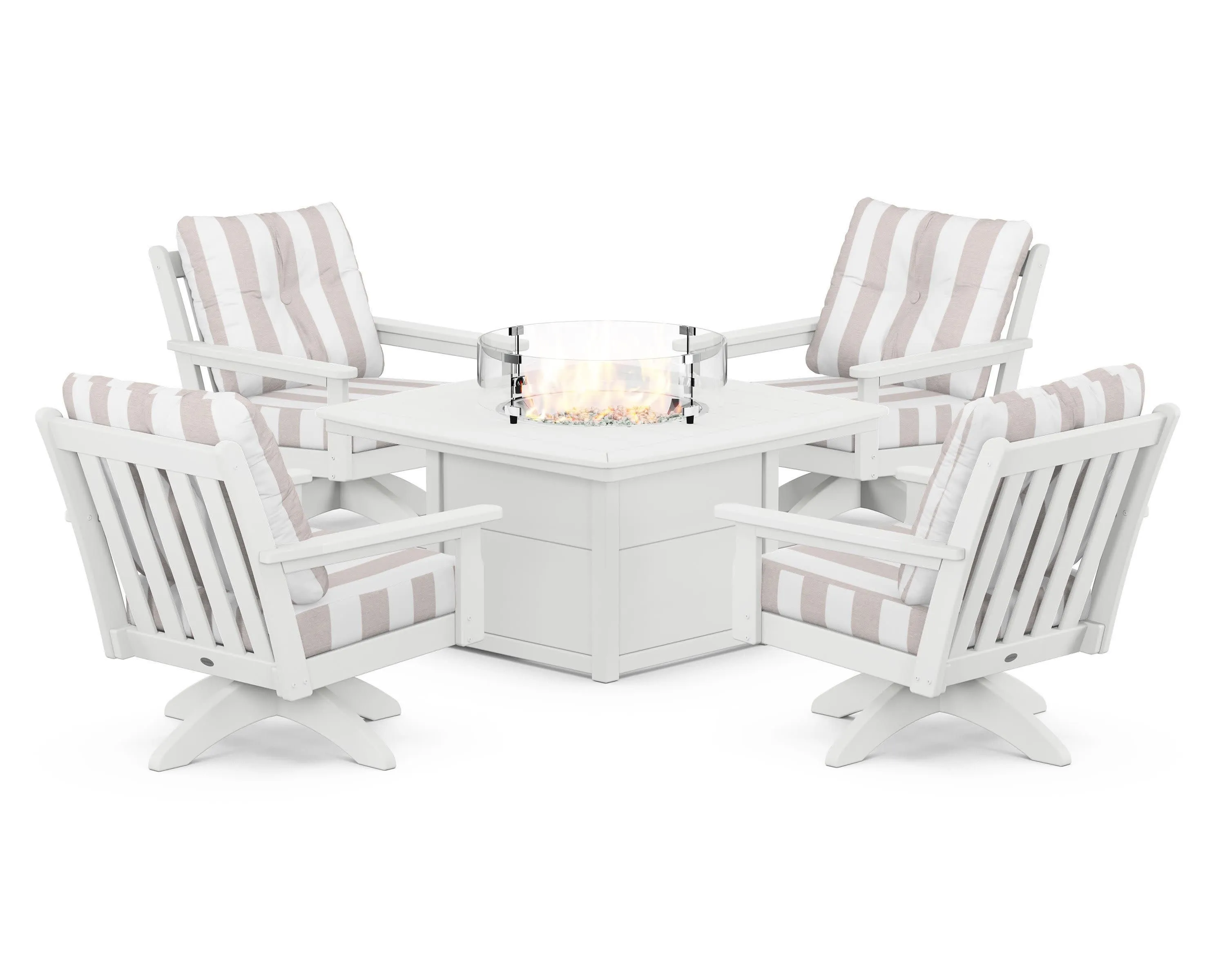 Vineyard 5-Piece Deep Seating Swivel Conversation Set with Fire Pit Table