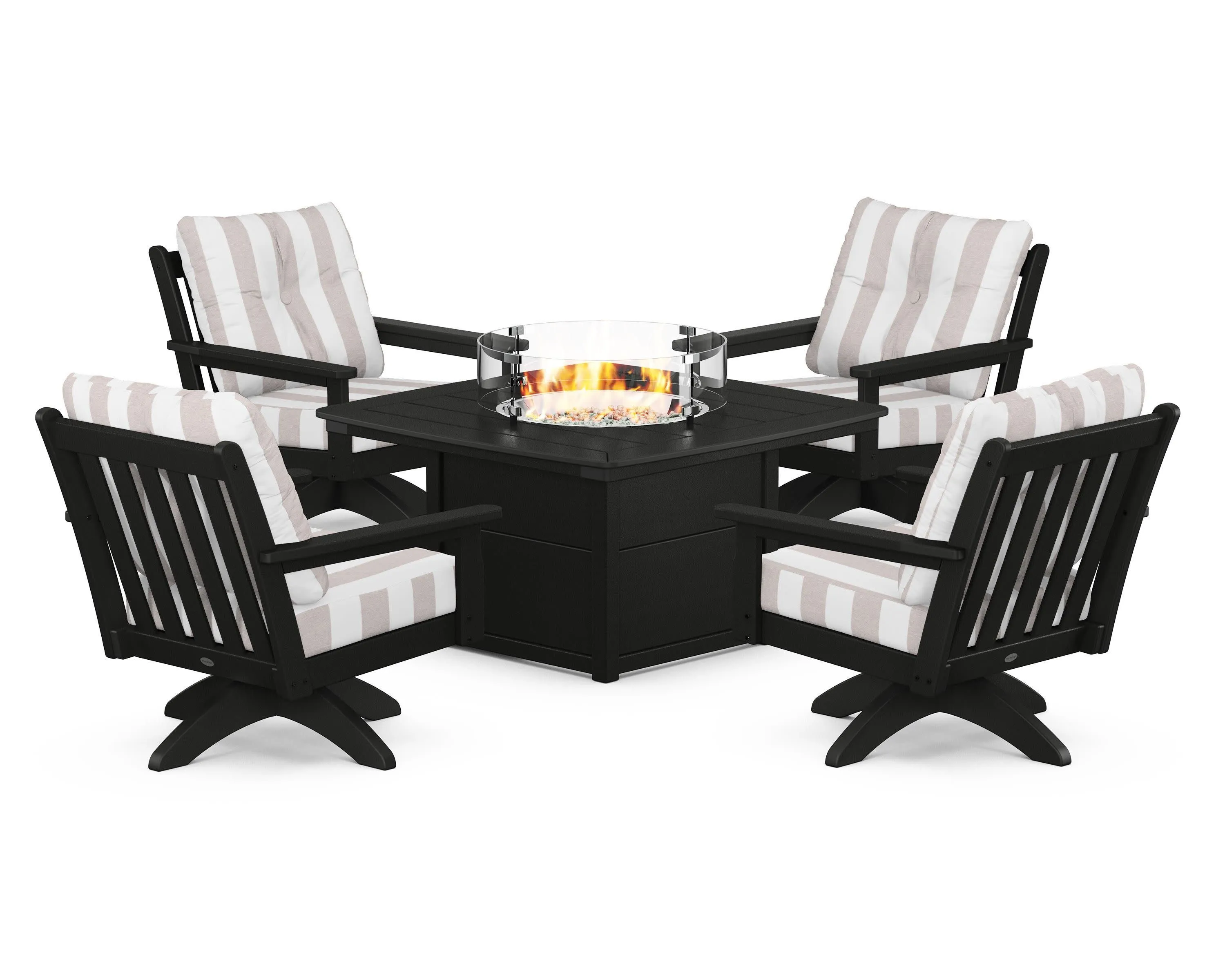 Vineyard 5-Piece Deep Seating Swivel Conversation Set with Fire Pit Table