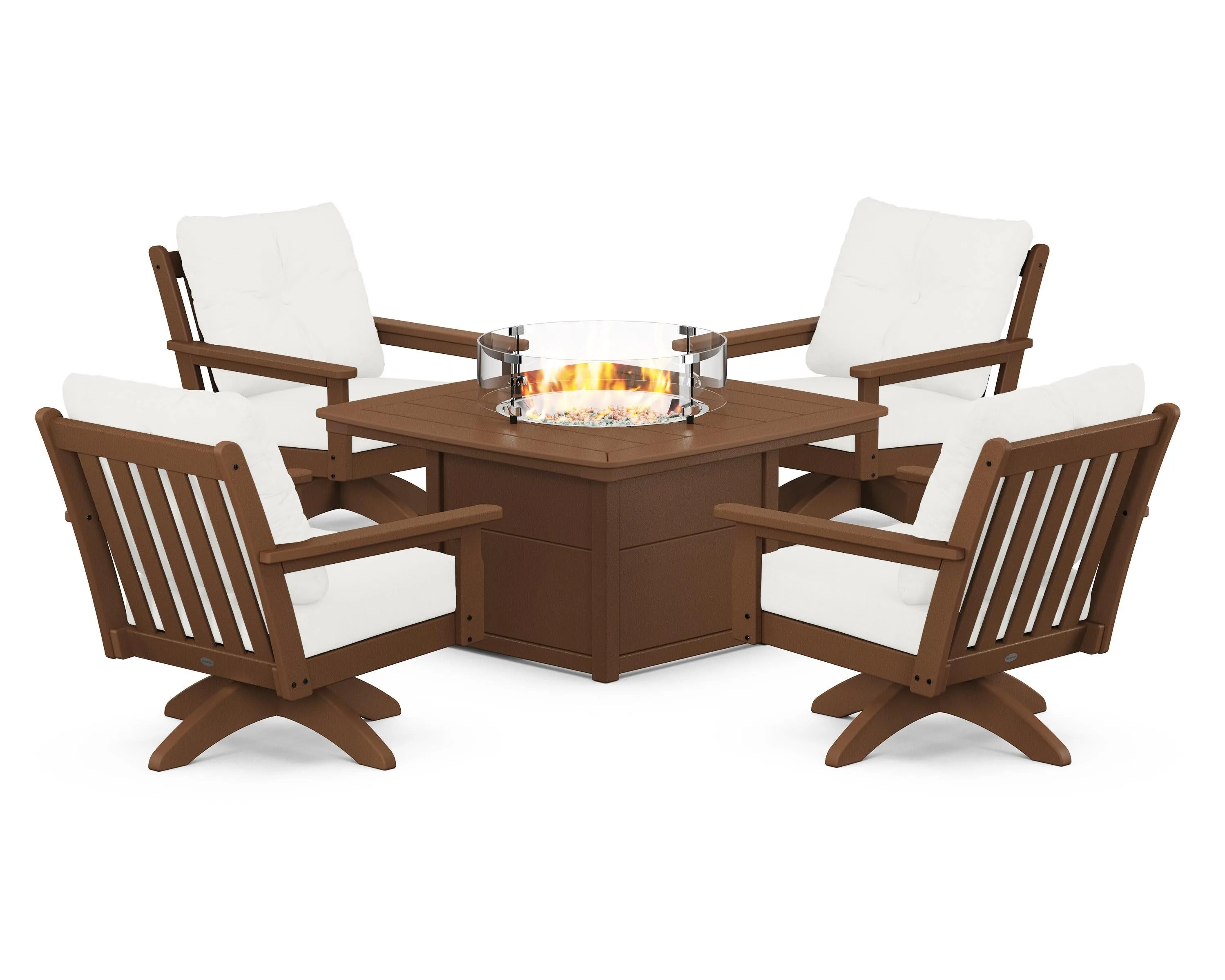 Vineyard 5-Piece Deep Seating Swivel Conversation Set with Fire Pit Table