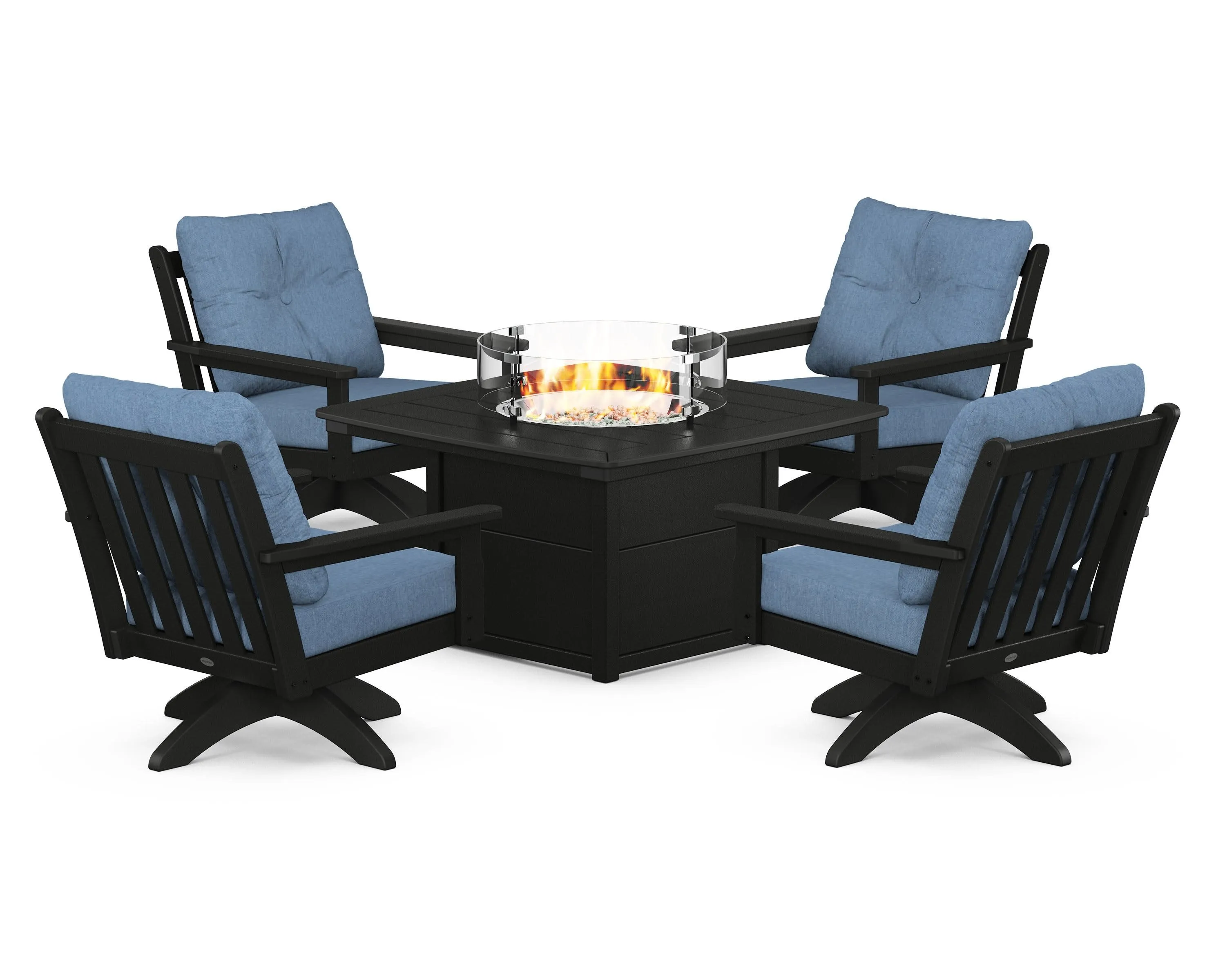 Vineyard 5-Piece Deep Seating Swivel Conversation Set with Fire Pit Table