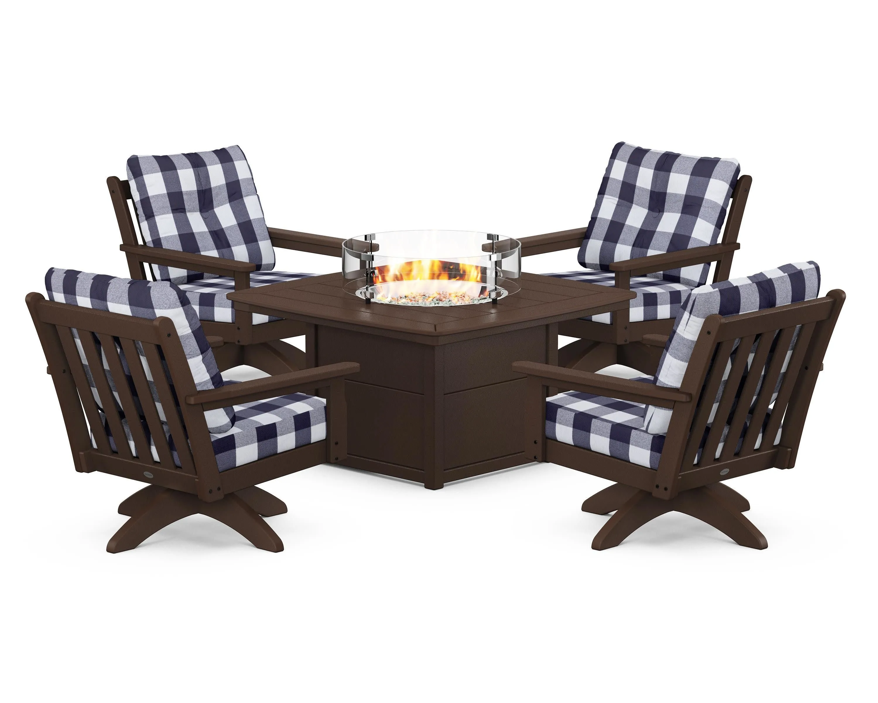 Vineyard 5-Piece Deep Seating Swivel Conversation Set with Fire Pit Table