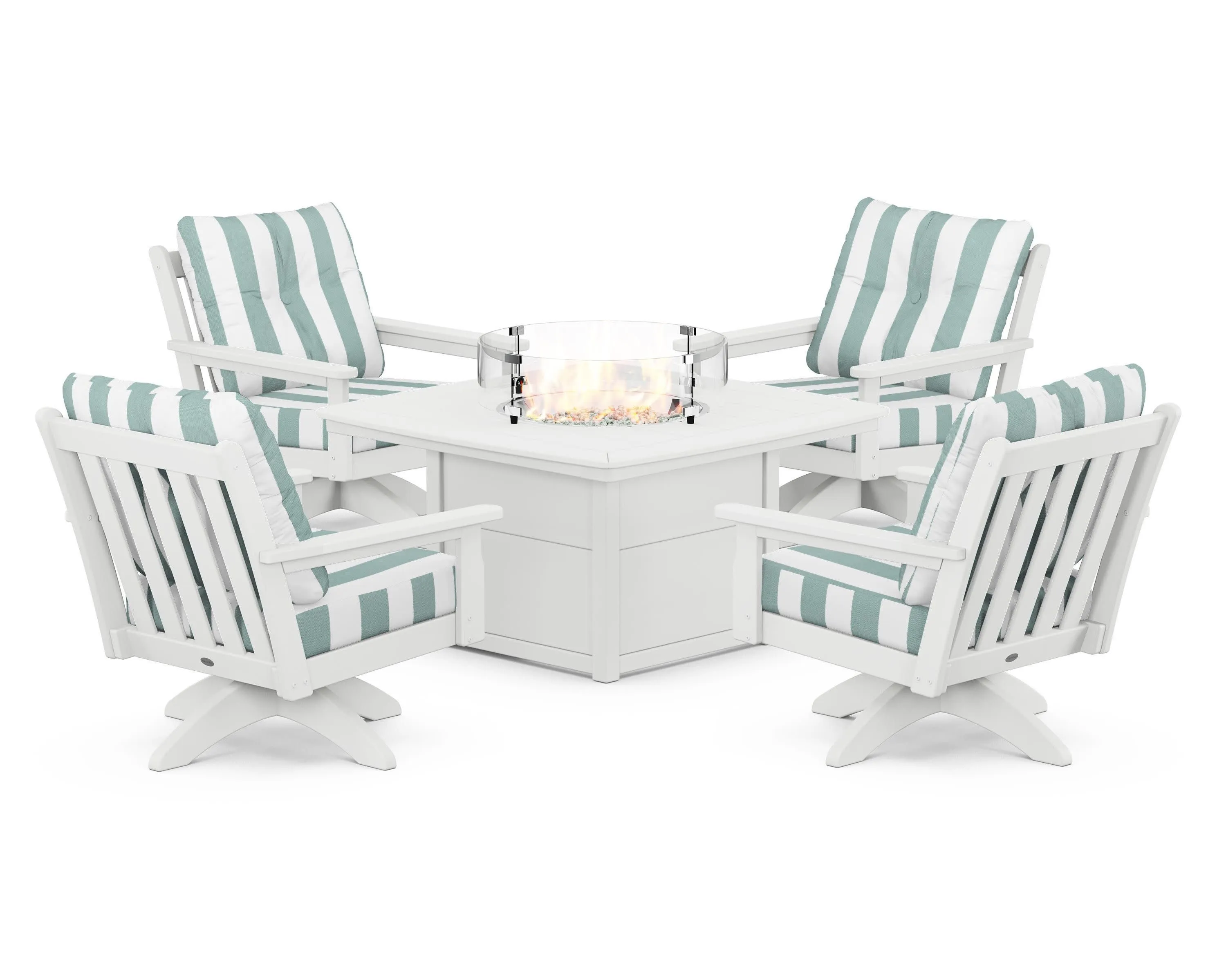 Vineyard 5-Piece Deep Seating Swivel Conversation Set with Fire Pit Table