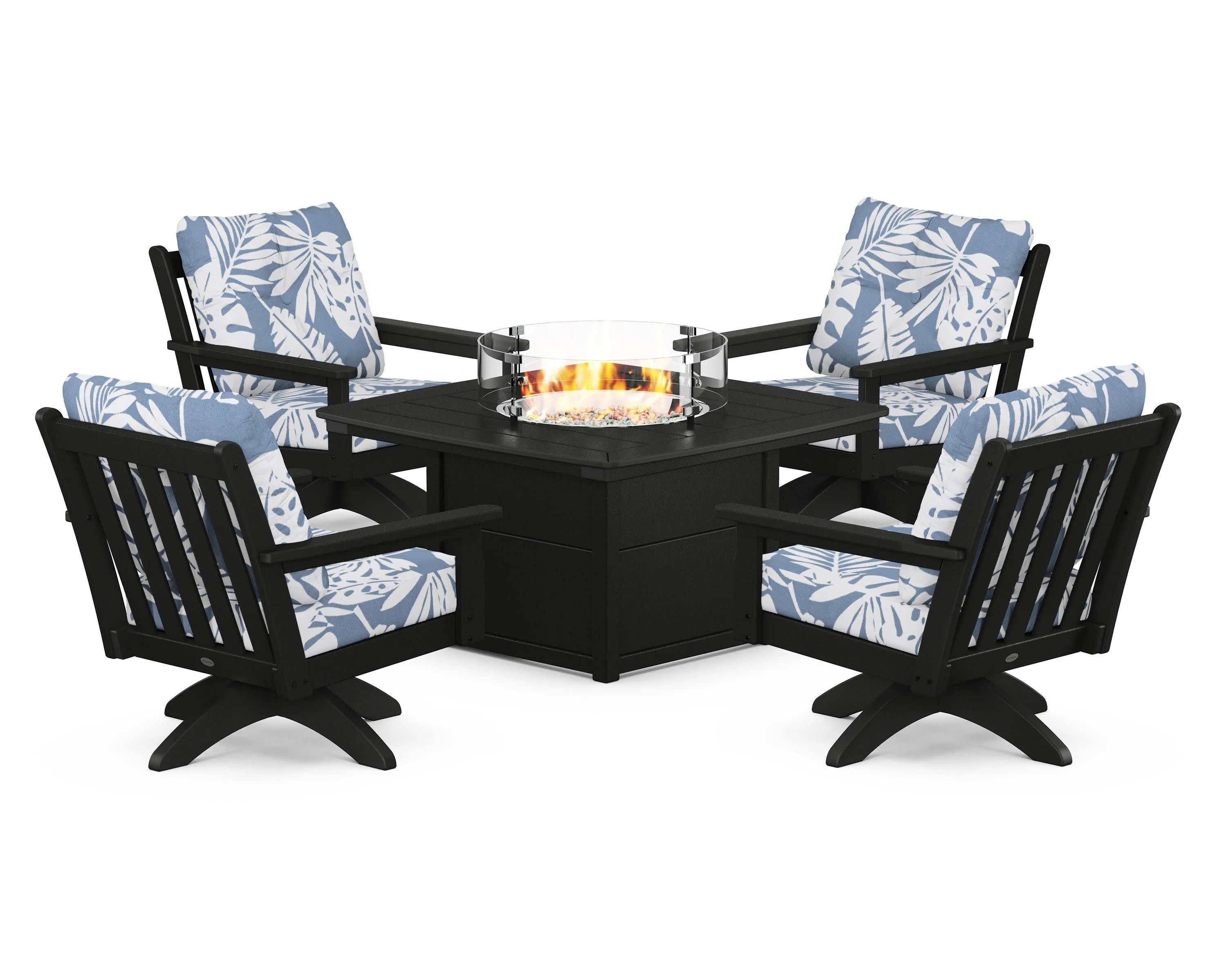 Vineyard 5-Piece Deep Seating Swivel Conversation Set with Fire Pit Table