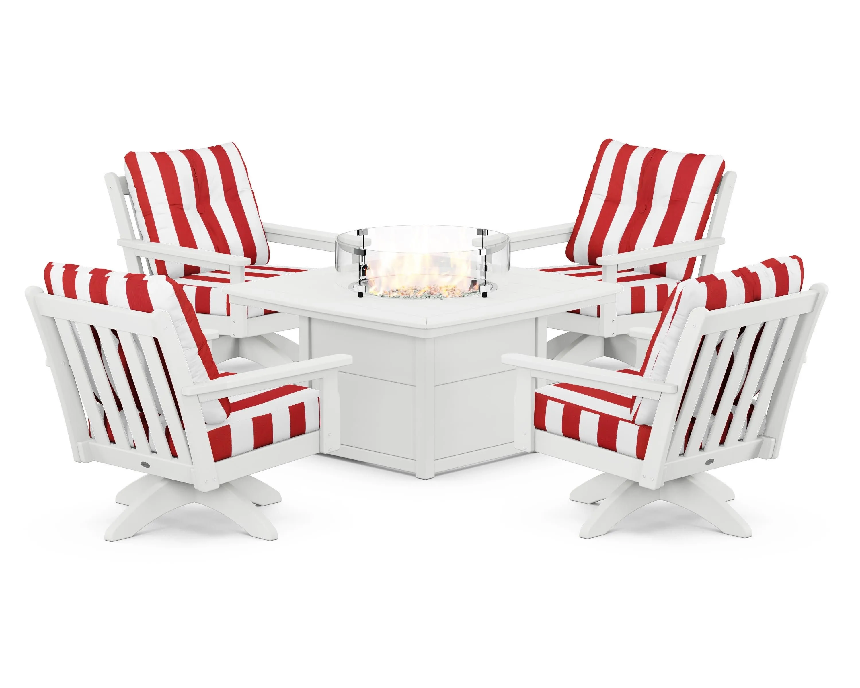 Vineyard 5-Piece Deep Seating Swivel Conversation Set with Fire Pit Table