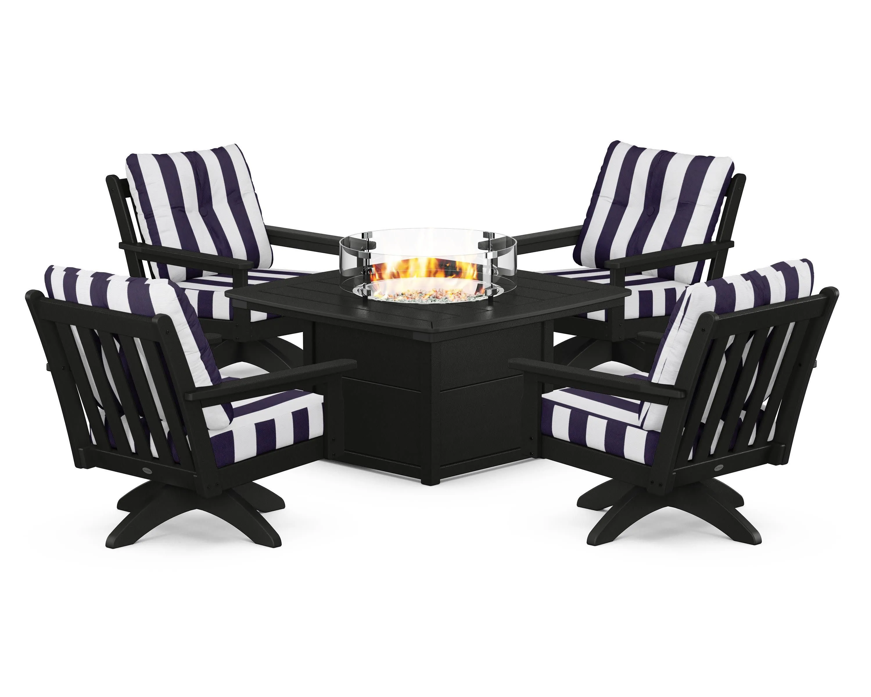 Vineyard 5-Piece Deep Seating Swivel Conversation Set with Fire Pit Table