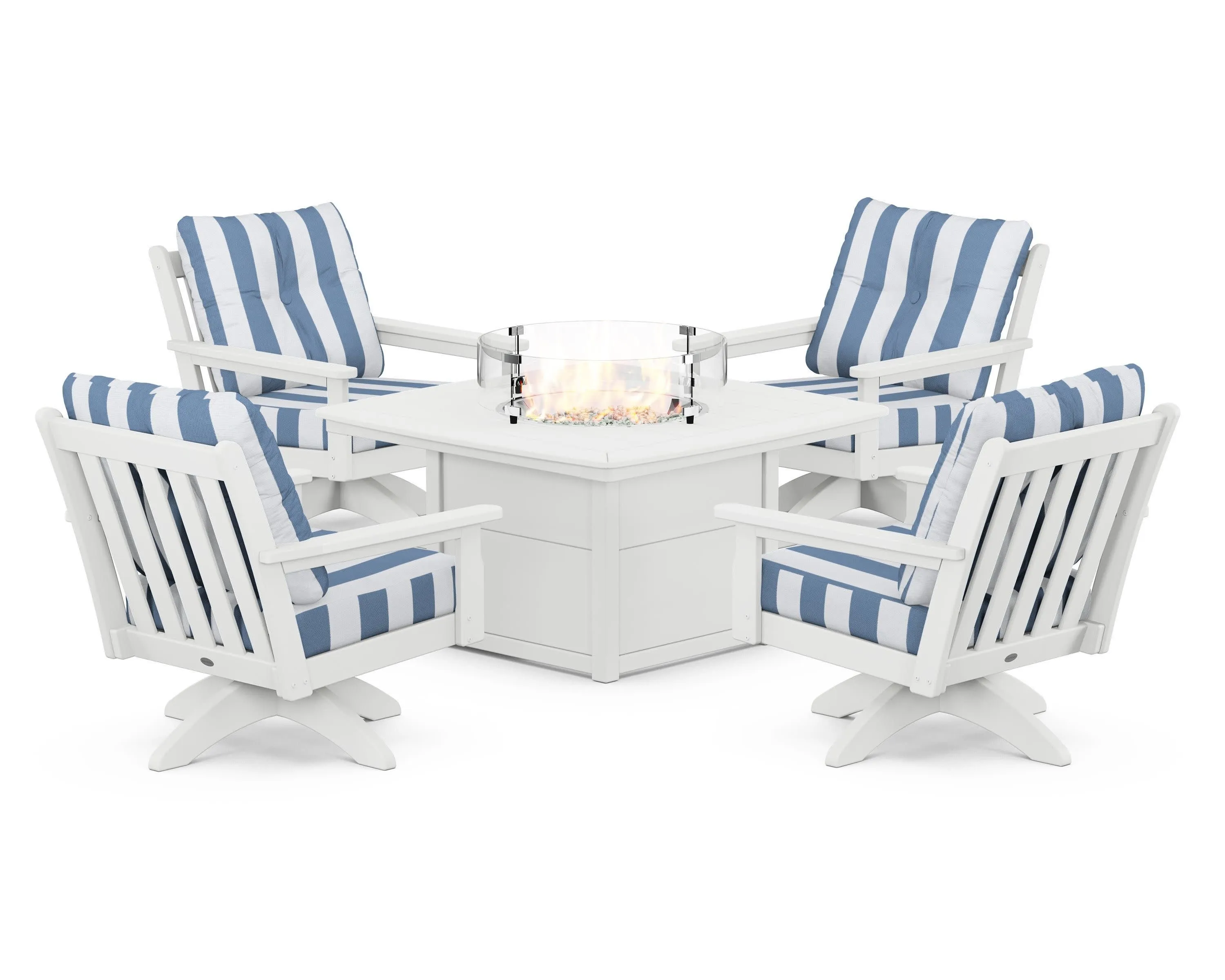 Vineyard 5-Piece Deep Seating Swivel Conversation Set with Fire Pit Table