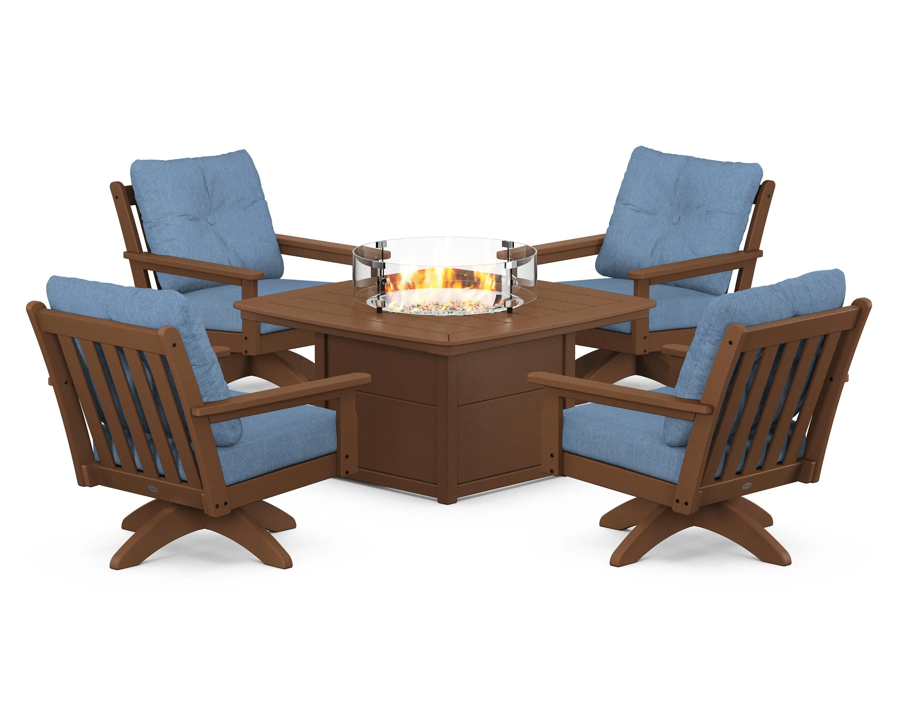 Vineyard 5-Piece Deep Seating Swivel Conversation Set with Fire Pit Table