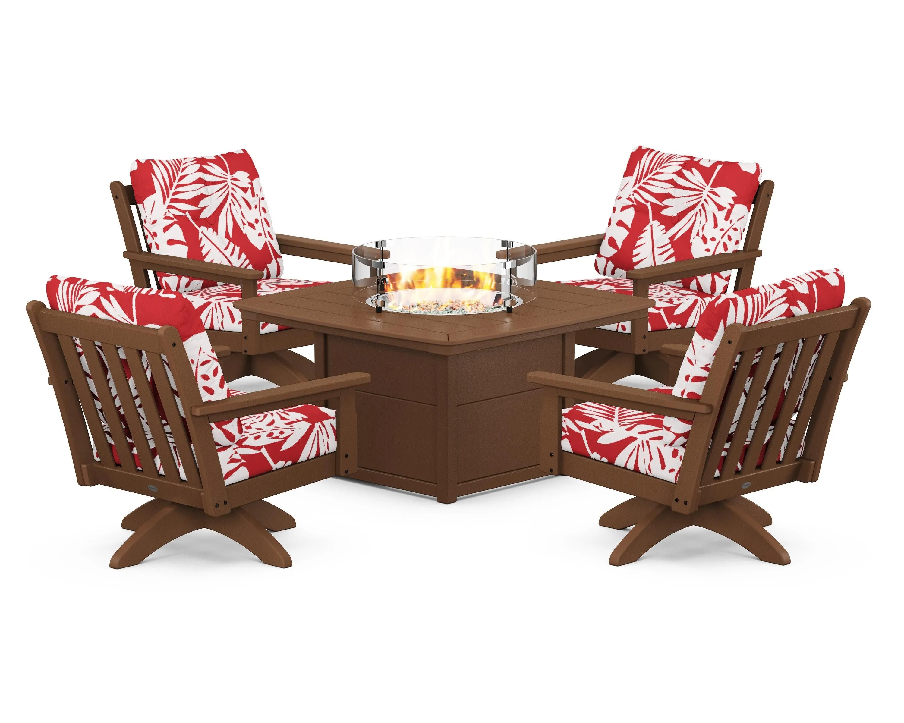Vineyard 5-Piece Deep Seating Swivel Conversation Set with Fire Pit Table