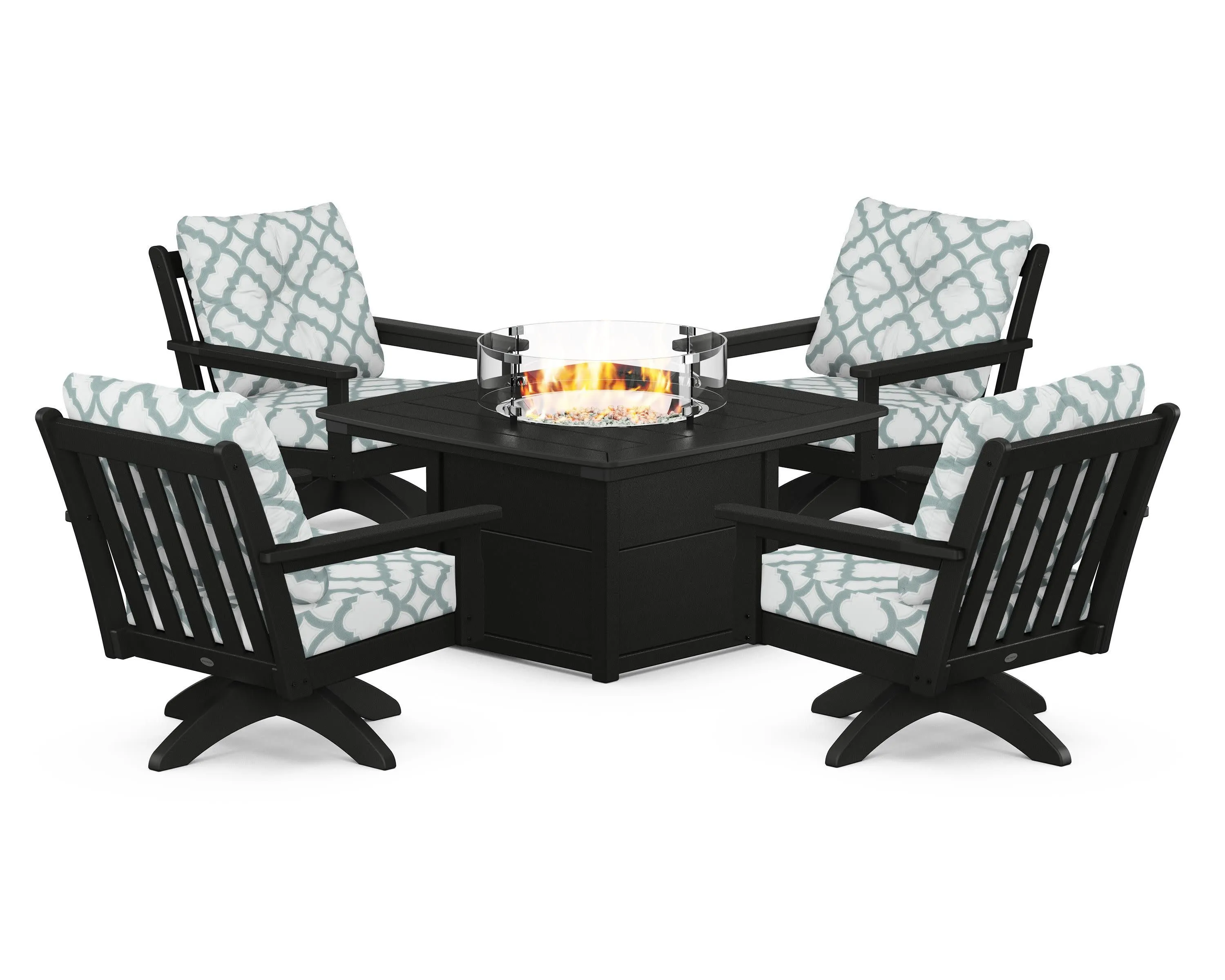 Vineyard 5-Piece Deep Seating Swivel Conversation Set with Fire Pit Table