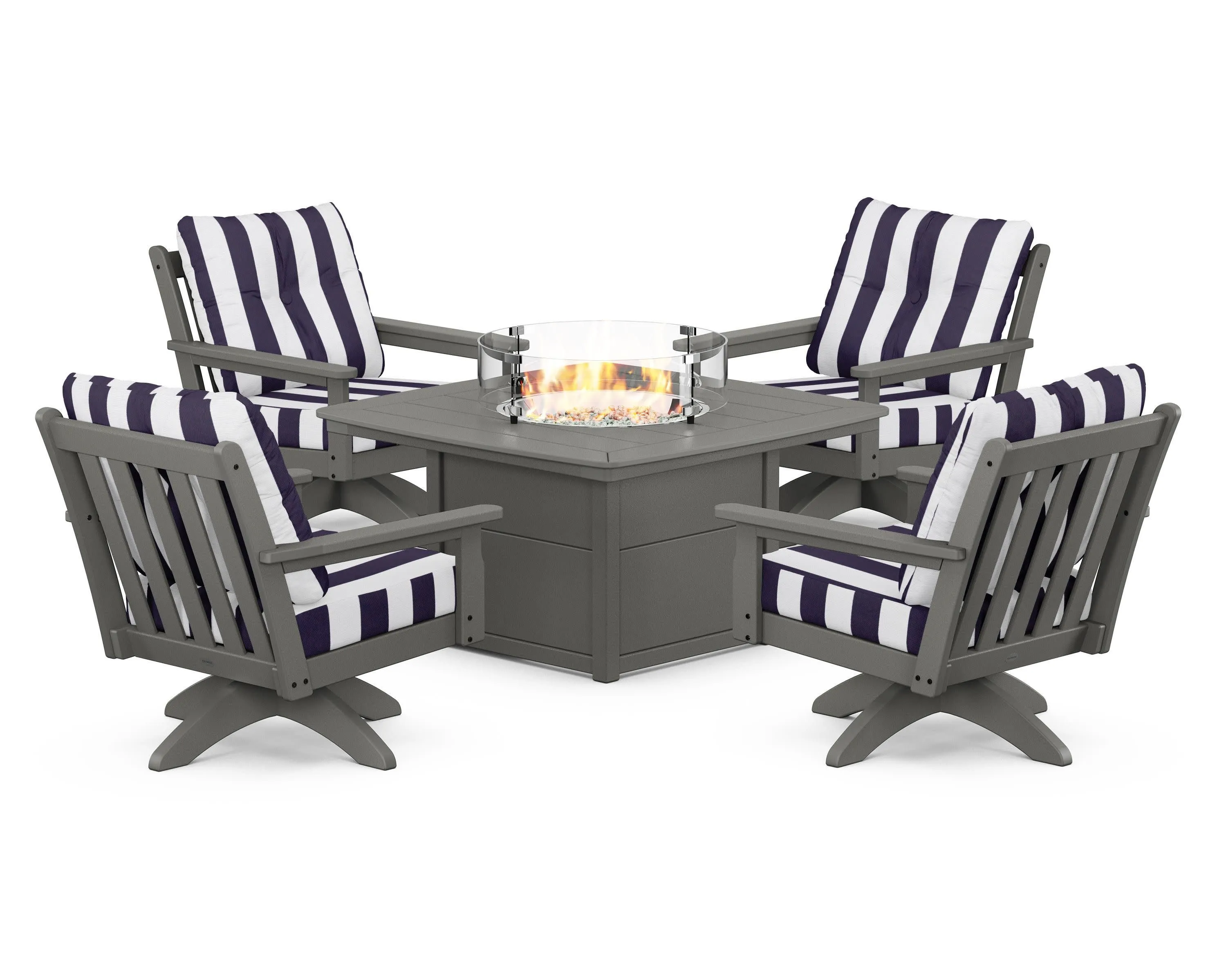 Vineyard 5-Piece Deep Seating Swivel Conversation Set with Fire Pit Table