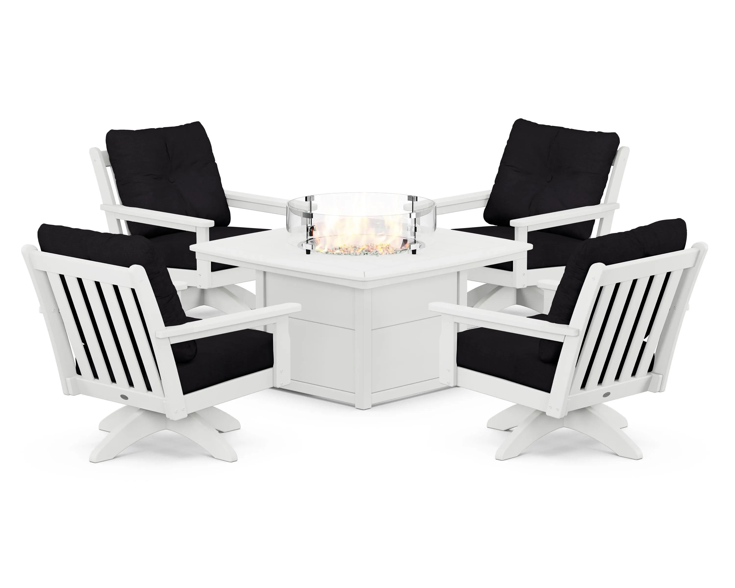 Vineyard 5-Piece Deep Seating Swivel Conversation Set with Fire Pit Table