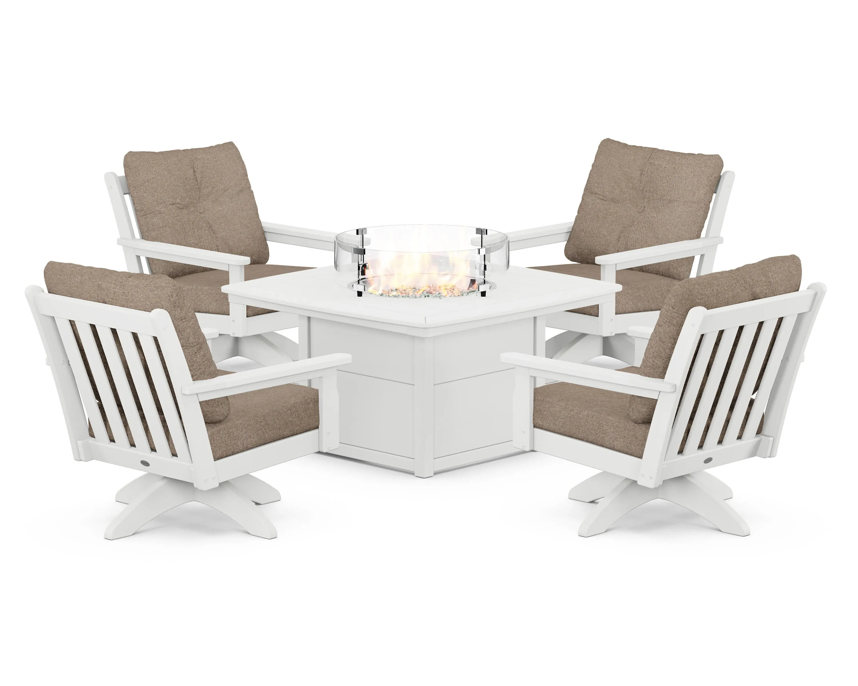 Vineyard 5-Piece Deep Seating Swivel Conversation Set with Fire Pit Table