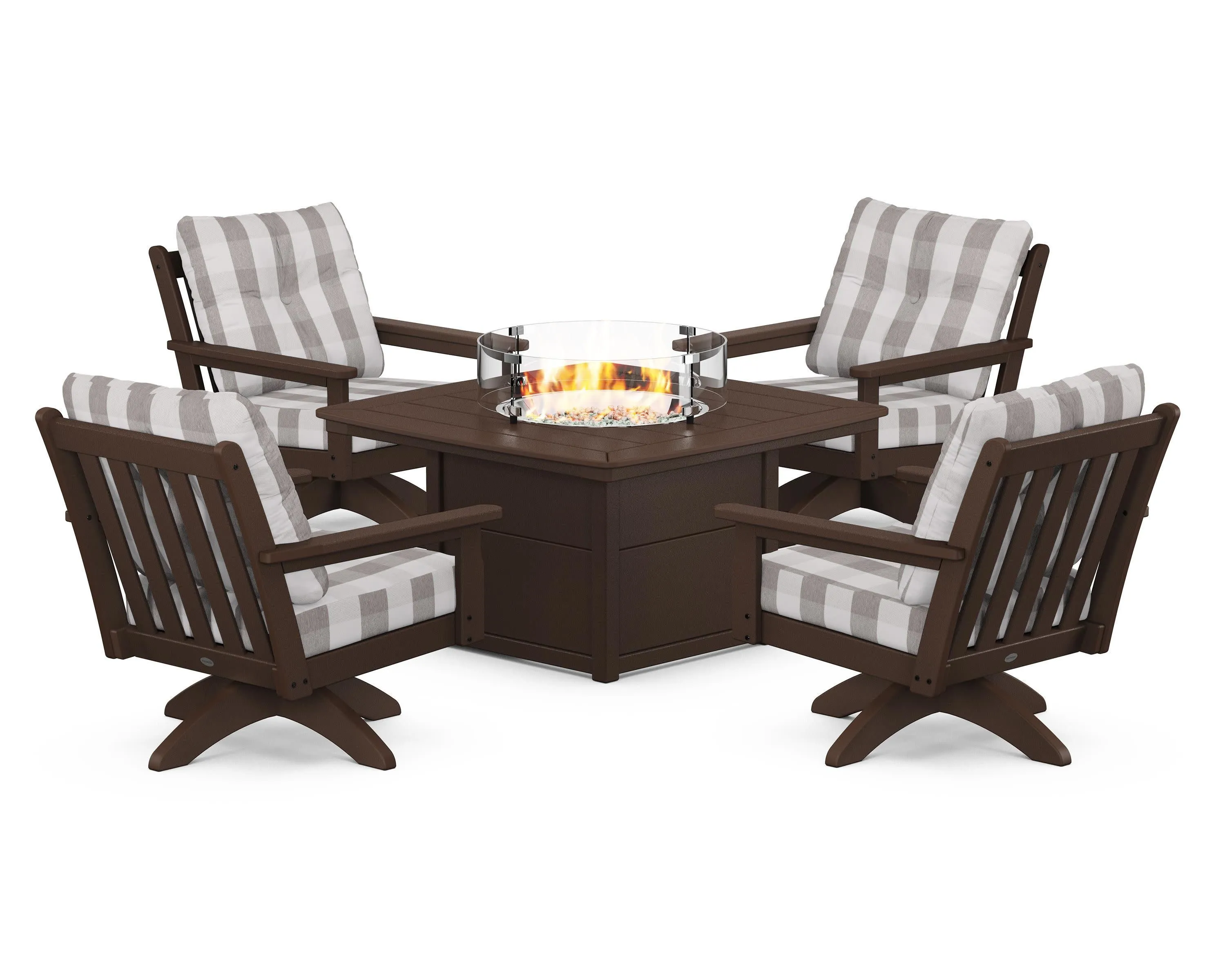 Vineyard 5-Piece Deep Seating Swivel Conversation Set with Fire Pit Table