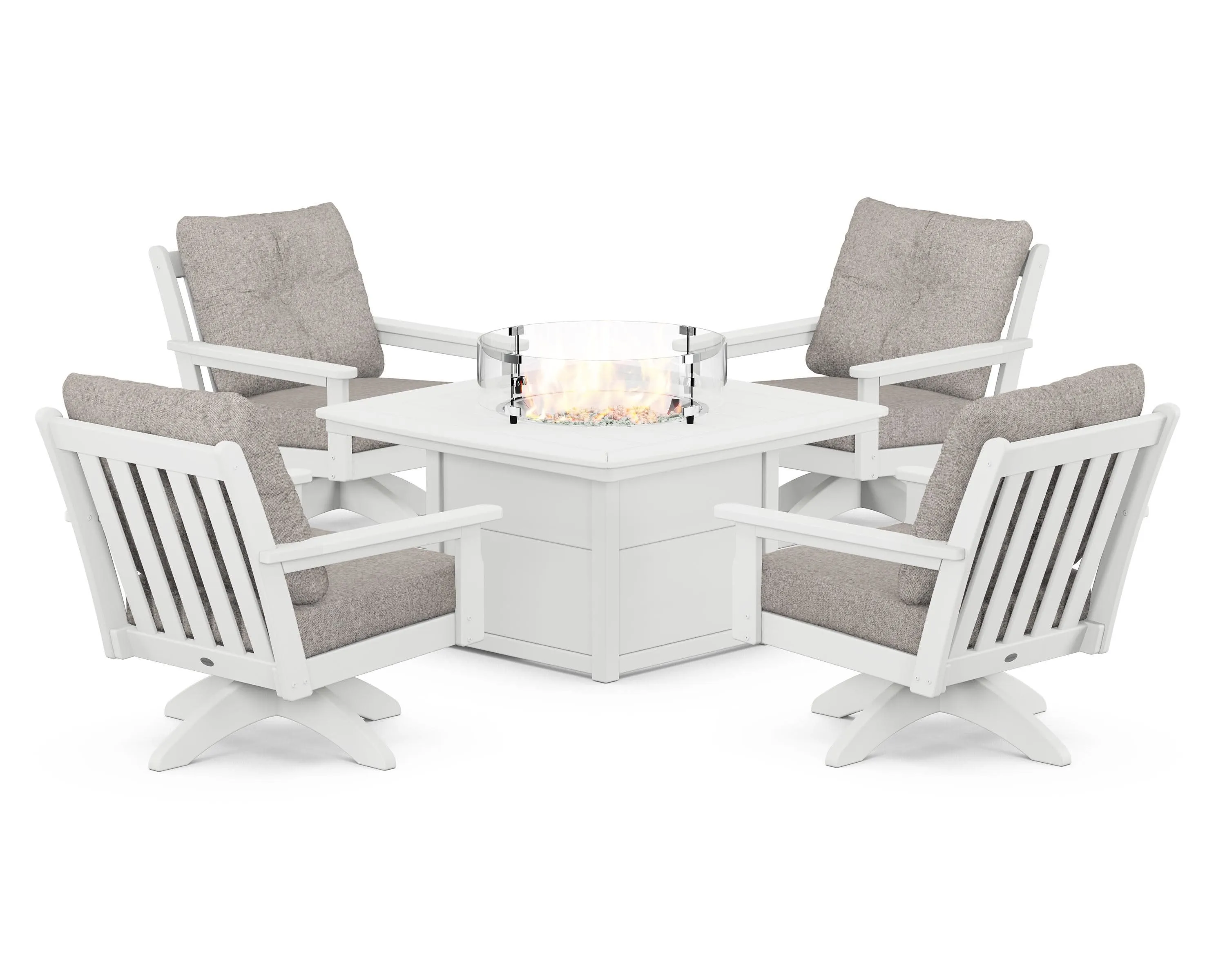 Vineyard 5-Piece Deep Seating Swivel Conversation Set with Fire Pit Table