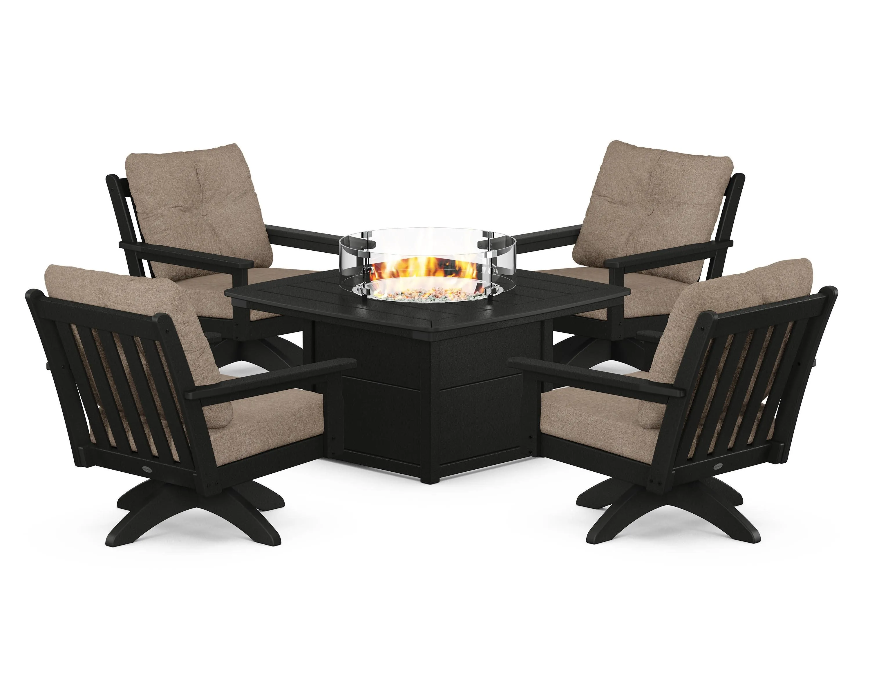 Vineyard 5-Piece Deep Seating Swivel Conversation Set with Fire Pit Table