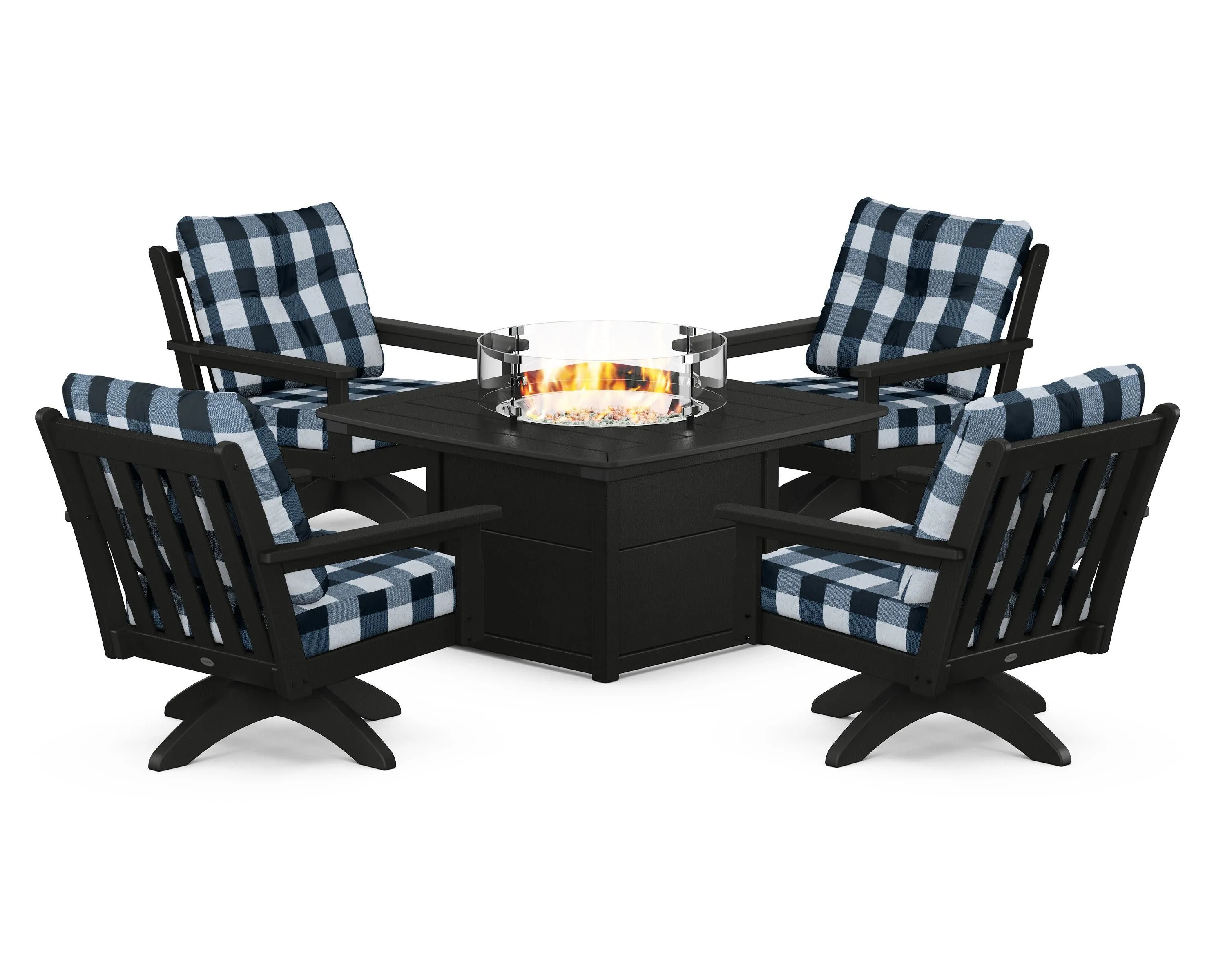 Vineyard 5-Piece Deep Seating Swivel Conversation Set with Fire Pit Table
