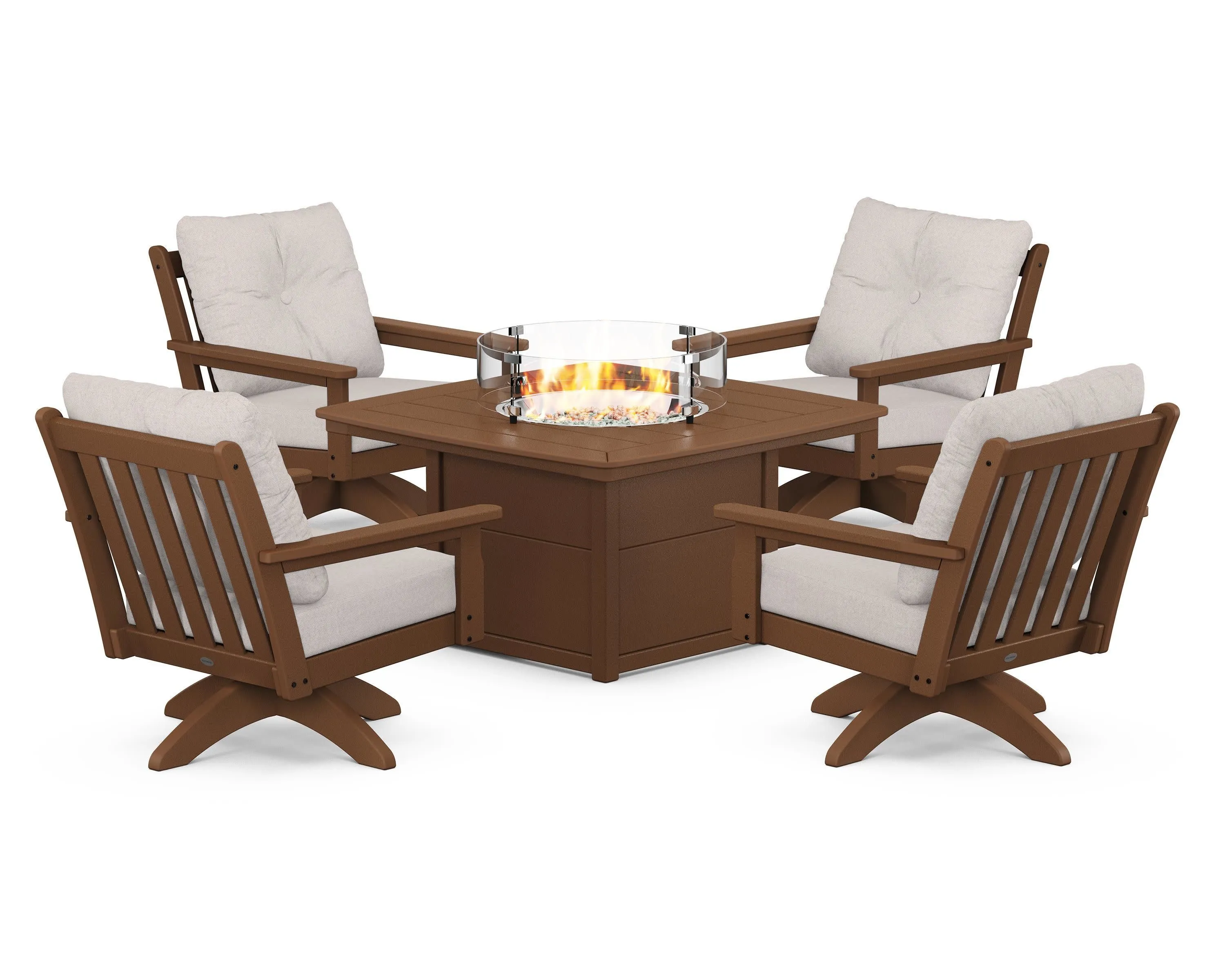 Vineyard 5-Piece Deep Seating Swivel Conversation Set with Fire Pit Table