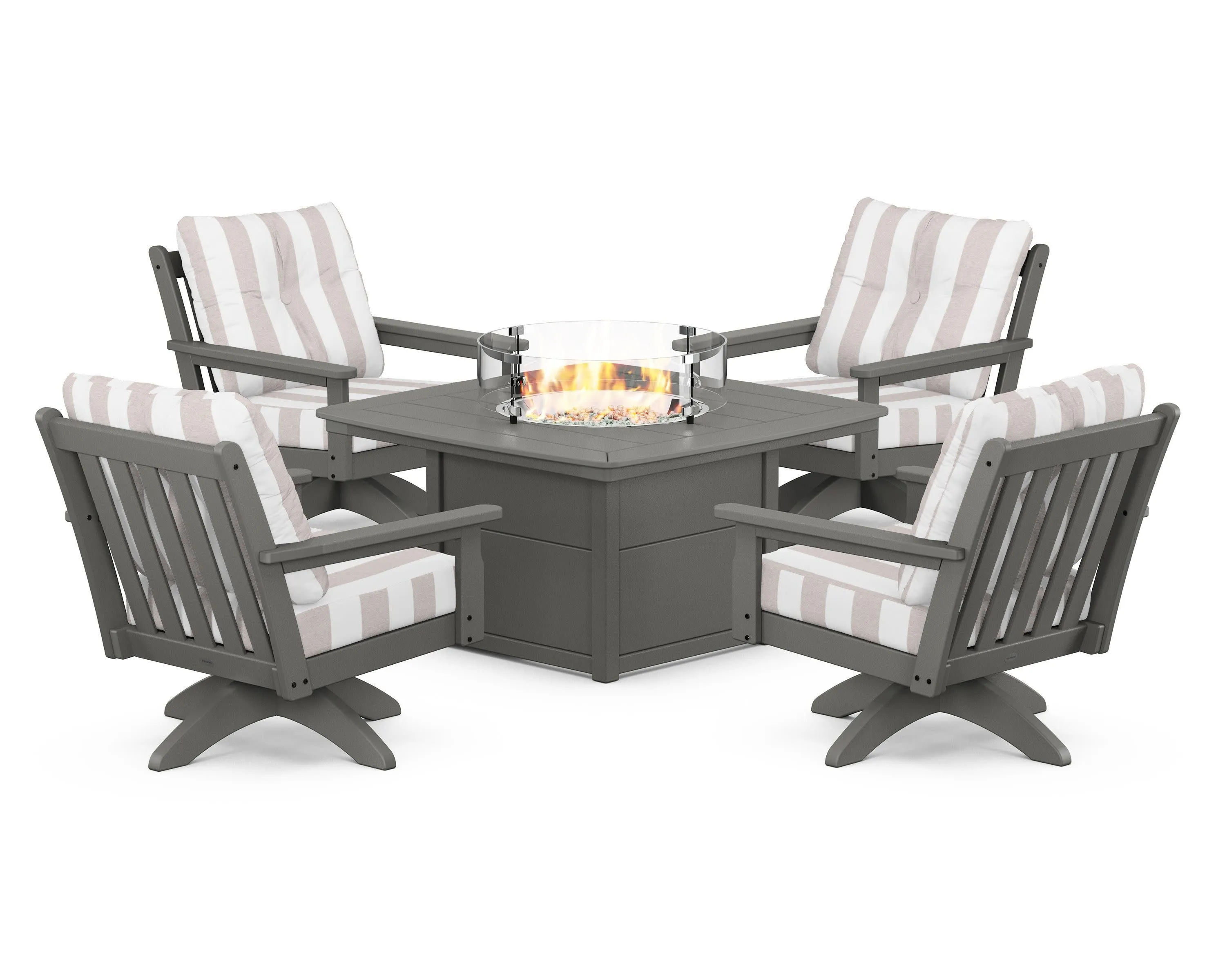 Vineyard 5-Piece Deep Seating Swivel Conversation Set with Fire Pit Table