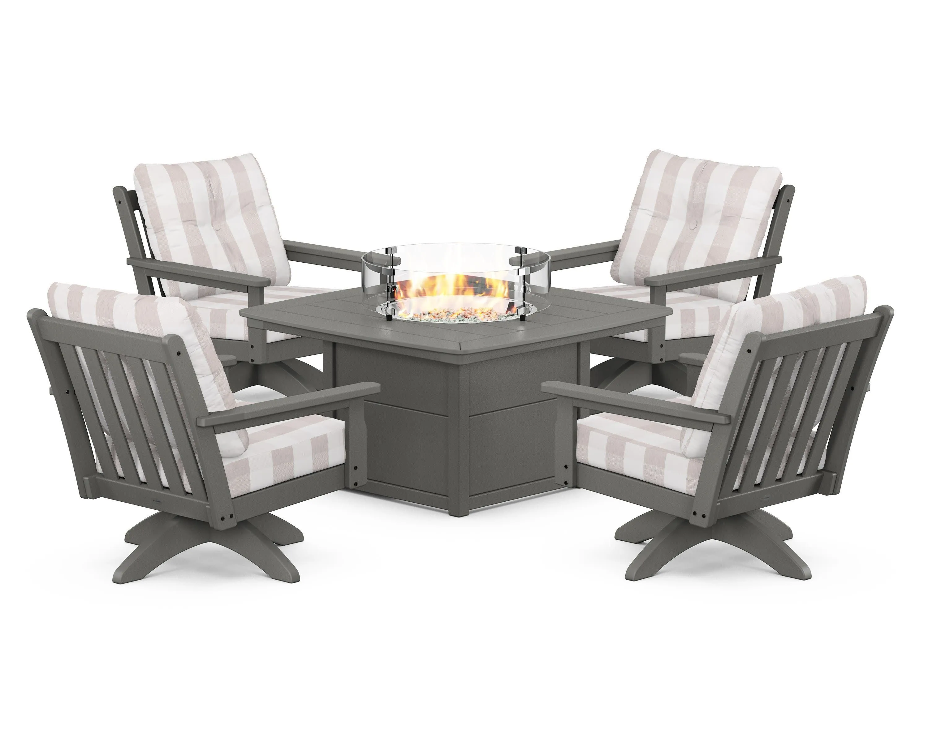 Vineyard 5-Piece Deep Seating Swivel Conversation Set with Fire Pit Table