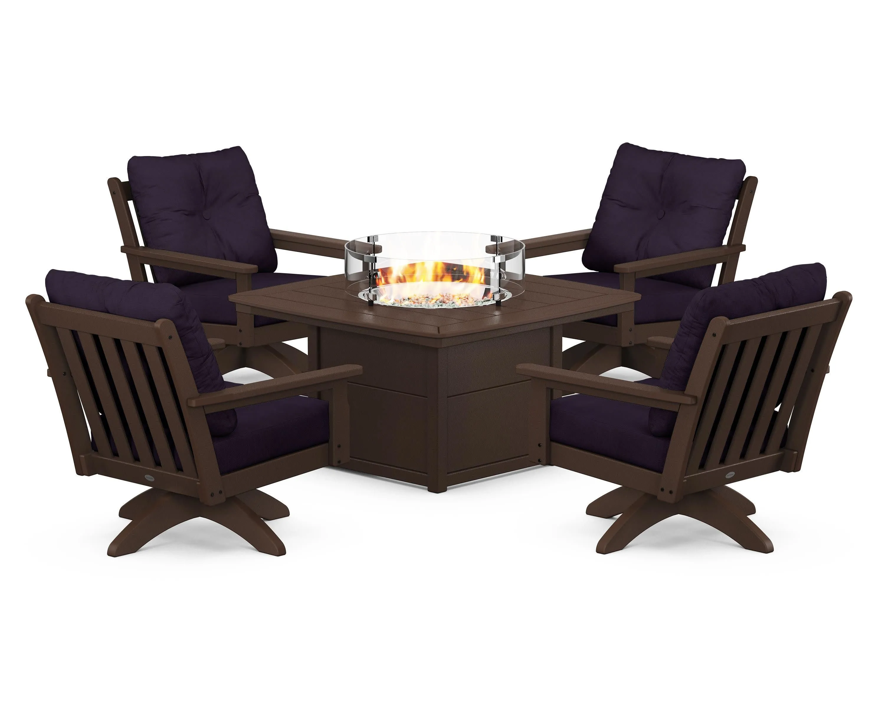 Vineyard 5-Piece Deep Seating Swivel Conversation Set with Fire Pit Table