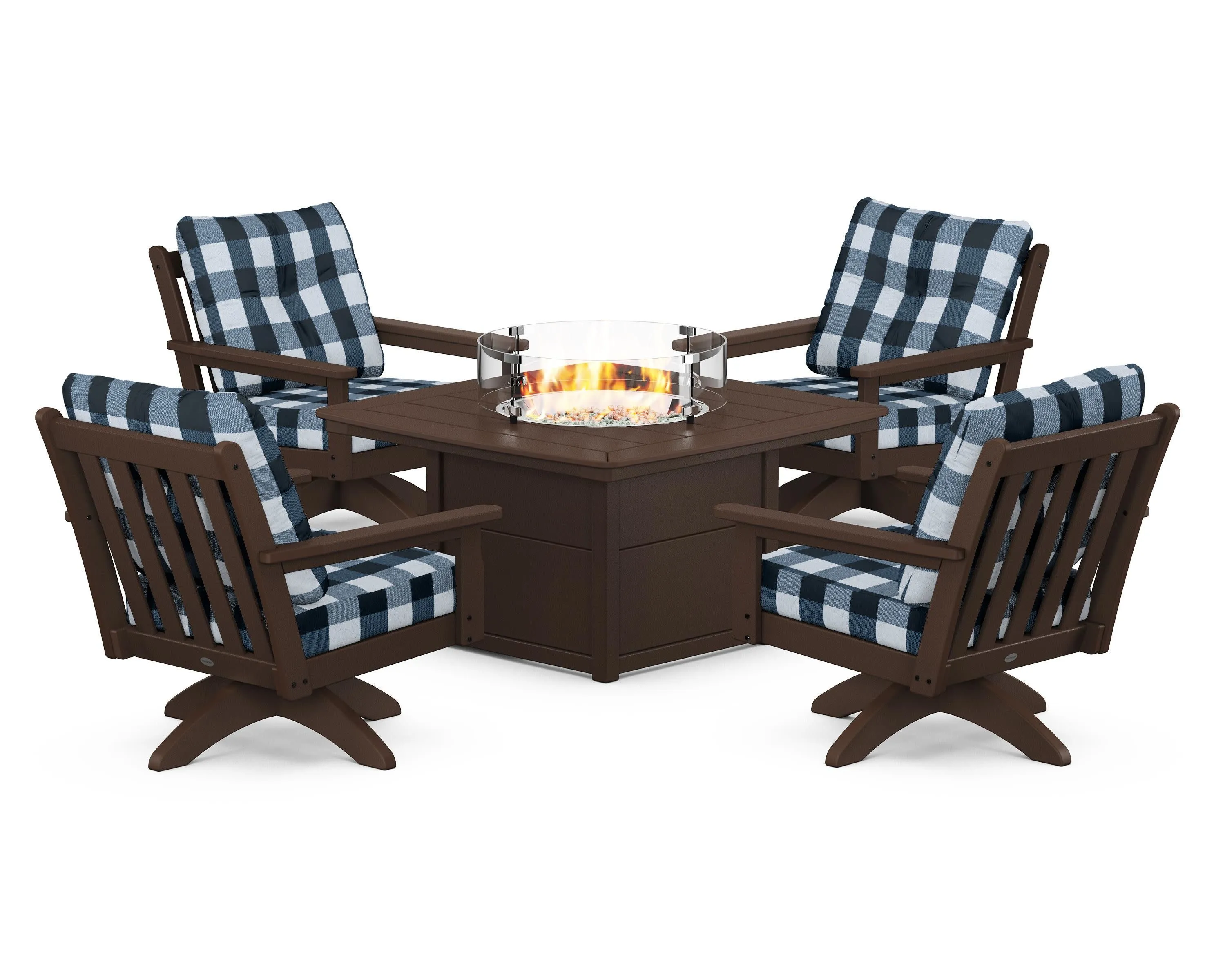 Vineyard 5-Piece Deep Seating Swivel Conversation Set with Fire Pit Table