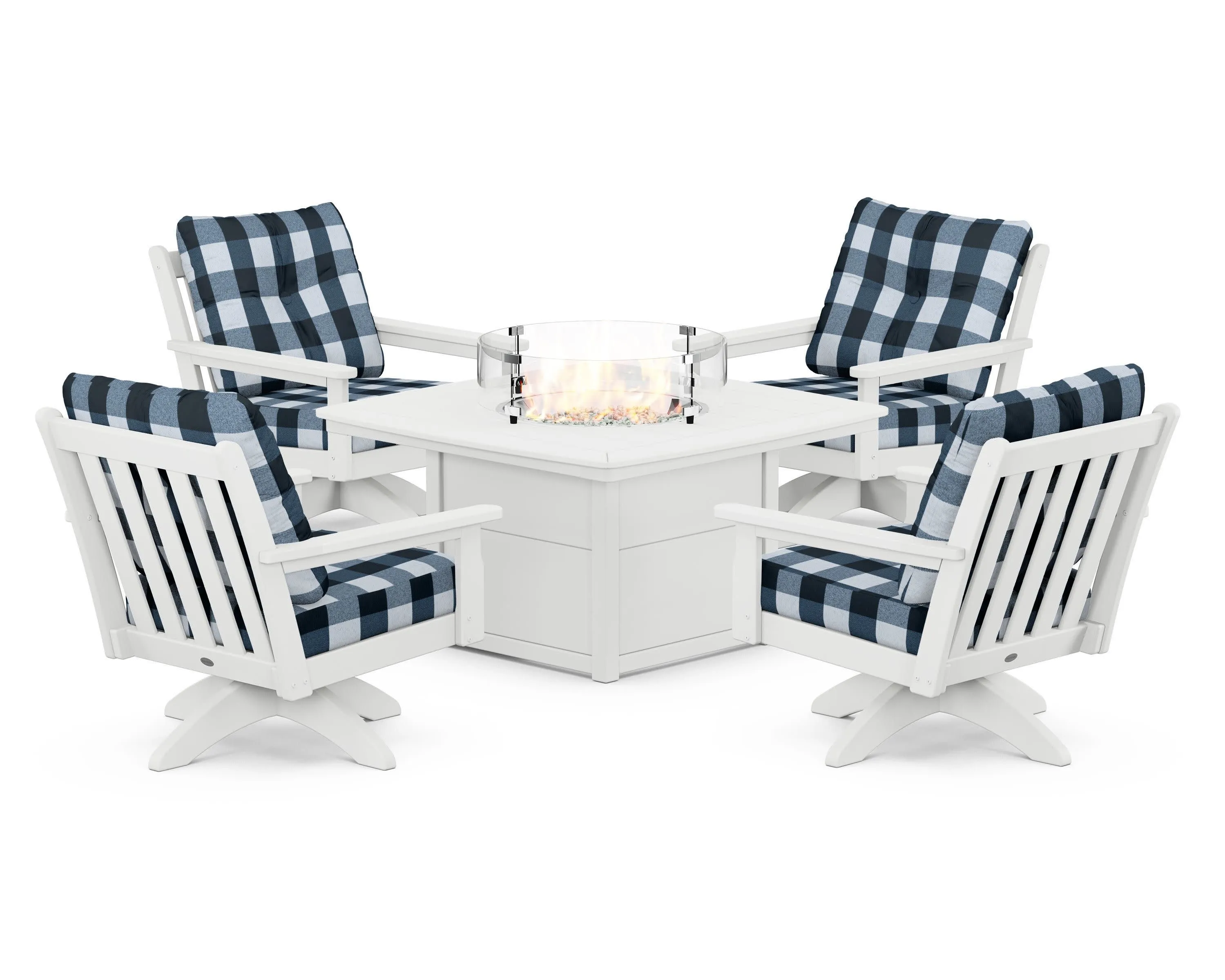 Vineyard 5-Piece Deep Seating Swivel Conversation Set with Fire Pit Table