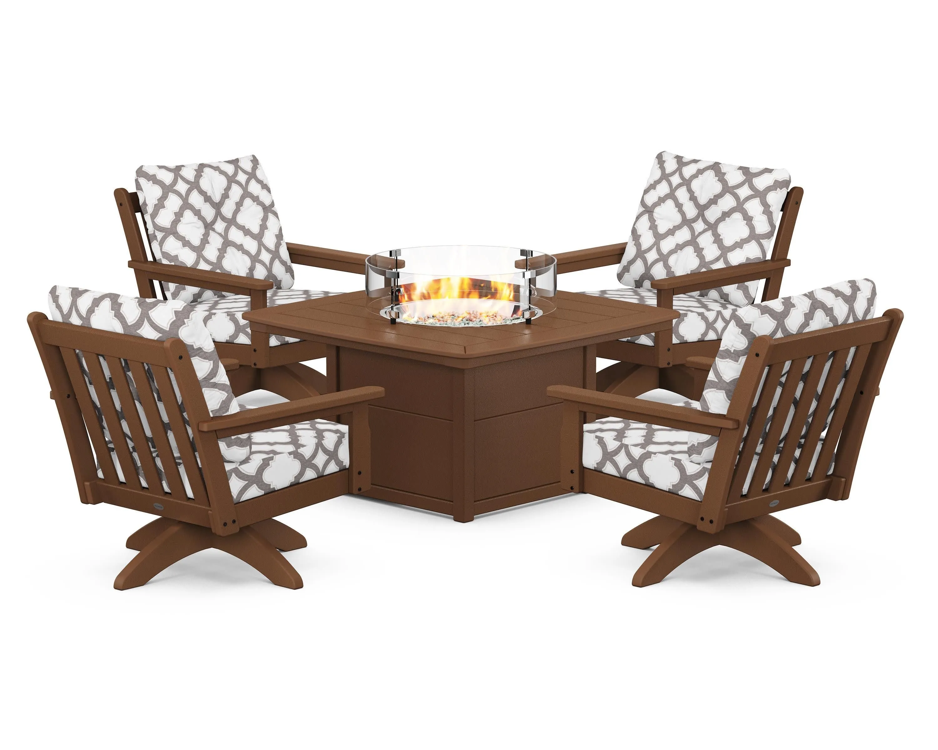 Vineyard 5-Piece Deep Seating Swivel Conversation Set with Fire Pit Table