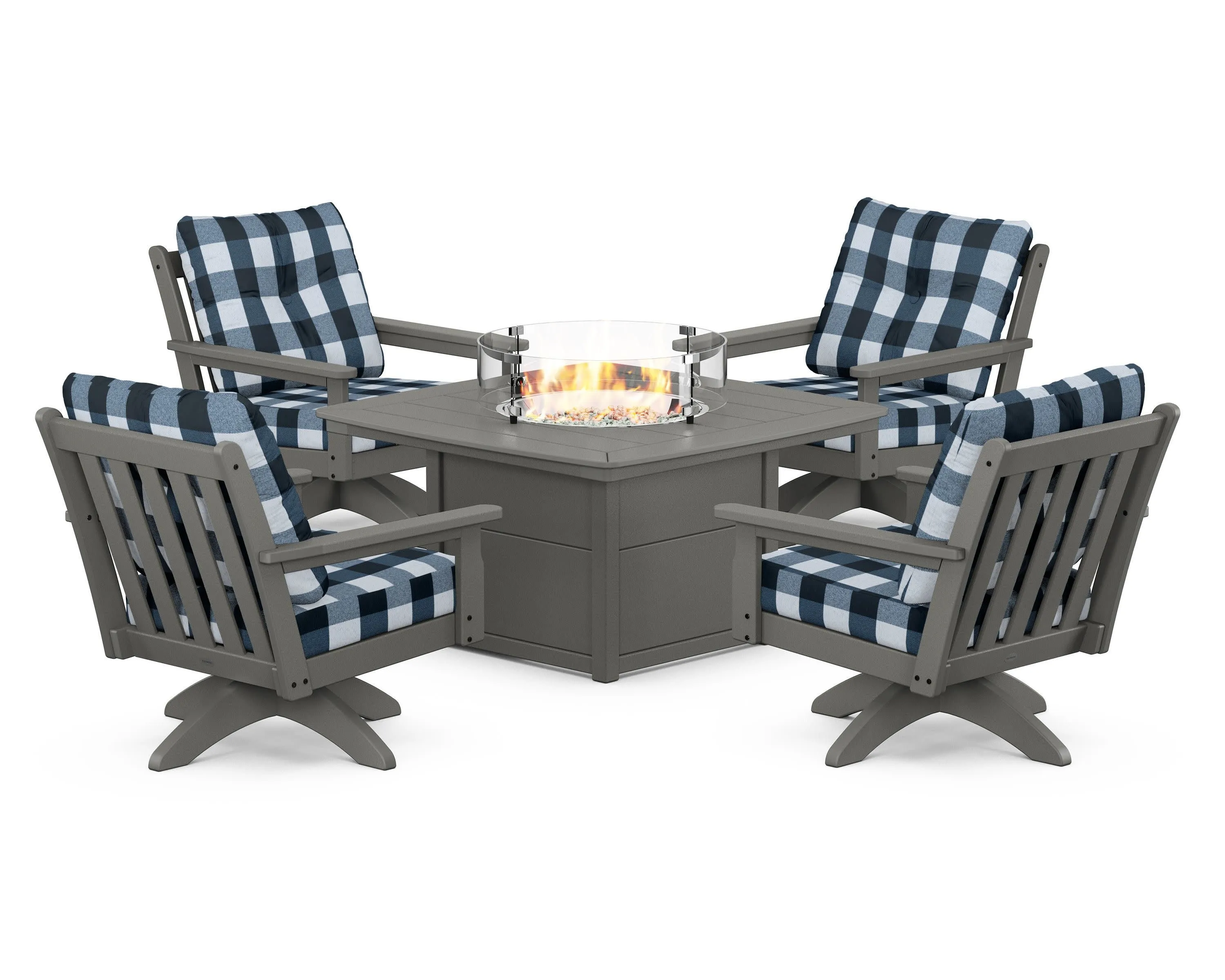 Vineyard 5-Piece Deep Seating Swivel Conversation Set with Fire Pit Table