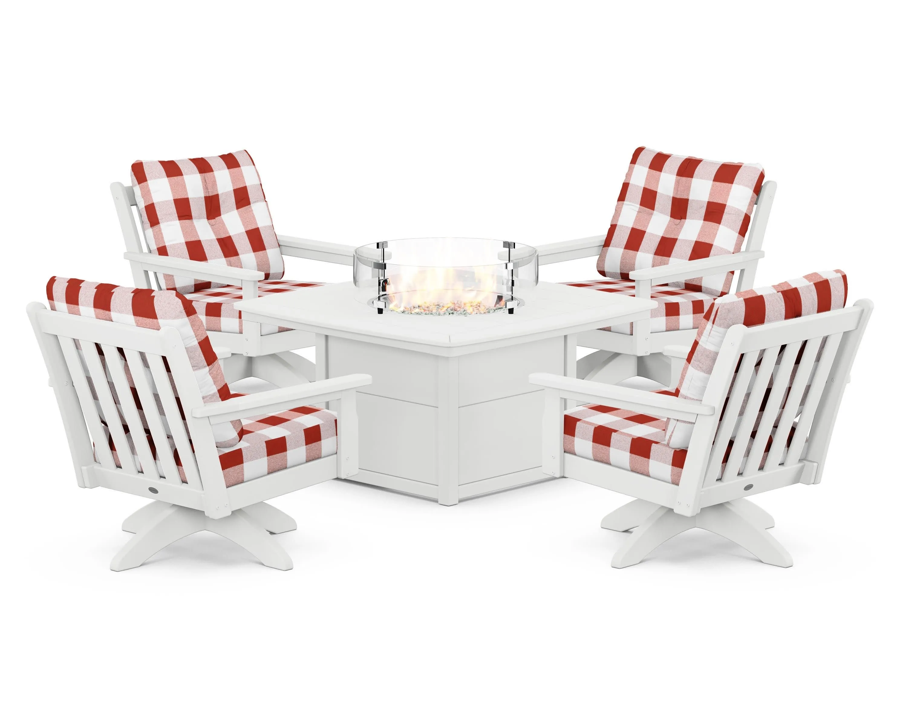 Vineyard 5-Piece Deep Seating Swivel Conversation Set with Fire Pit Table