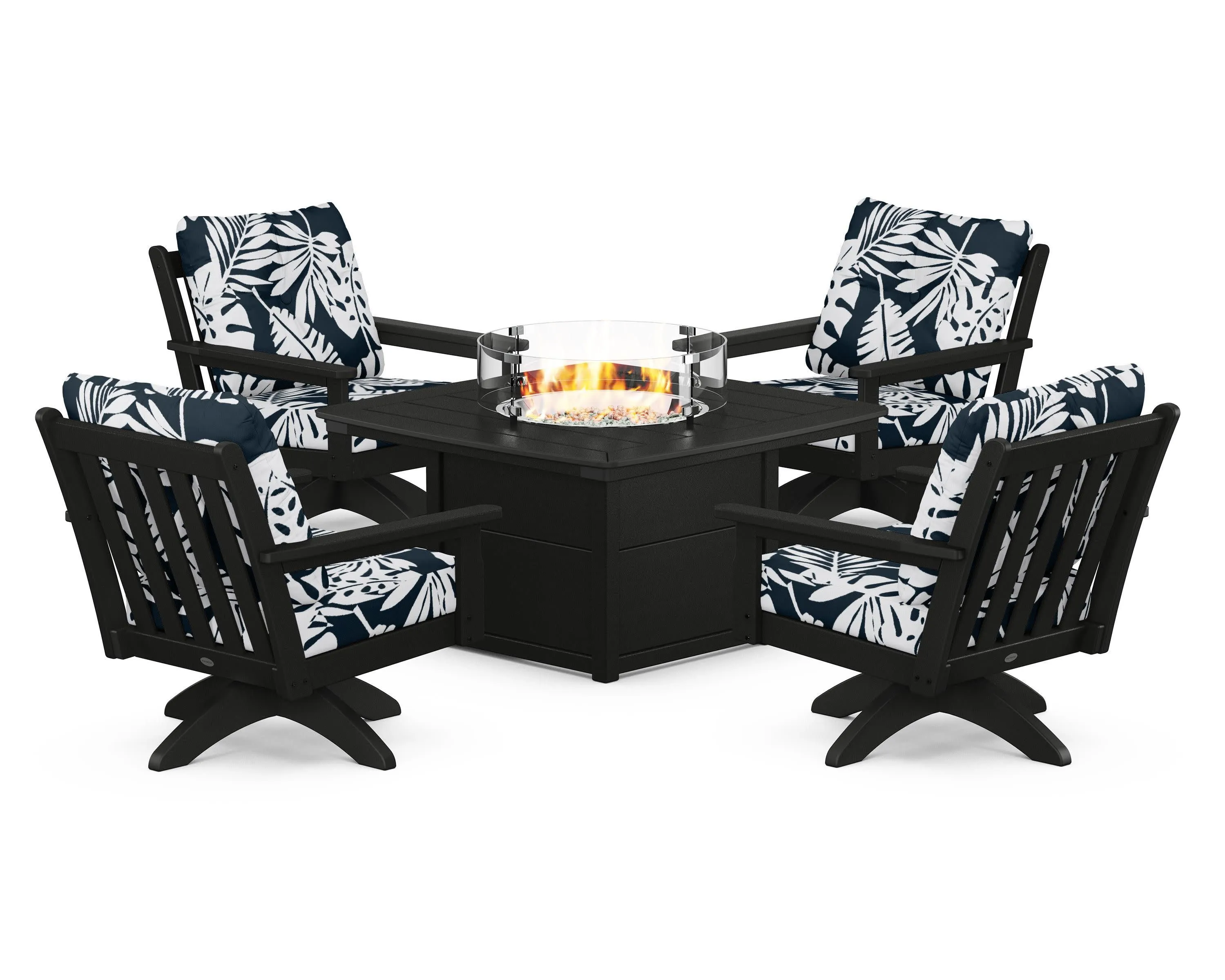 Vineyard 5-Piece Deep Seating Swivel Conversation Set with Fire Pit Table