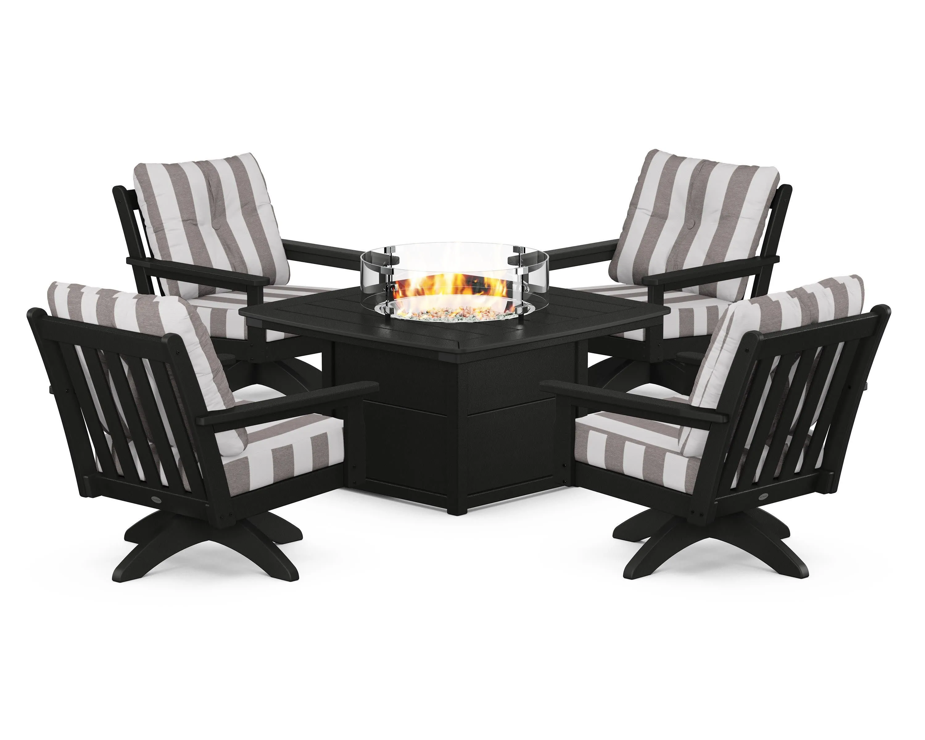 Vineyard 5-Piece Deep Seating Swivel Conversation Set with Fire Pit Table