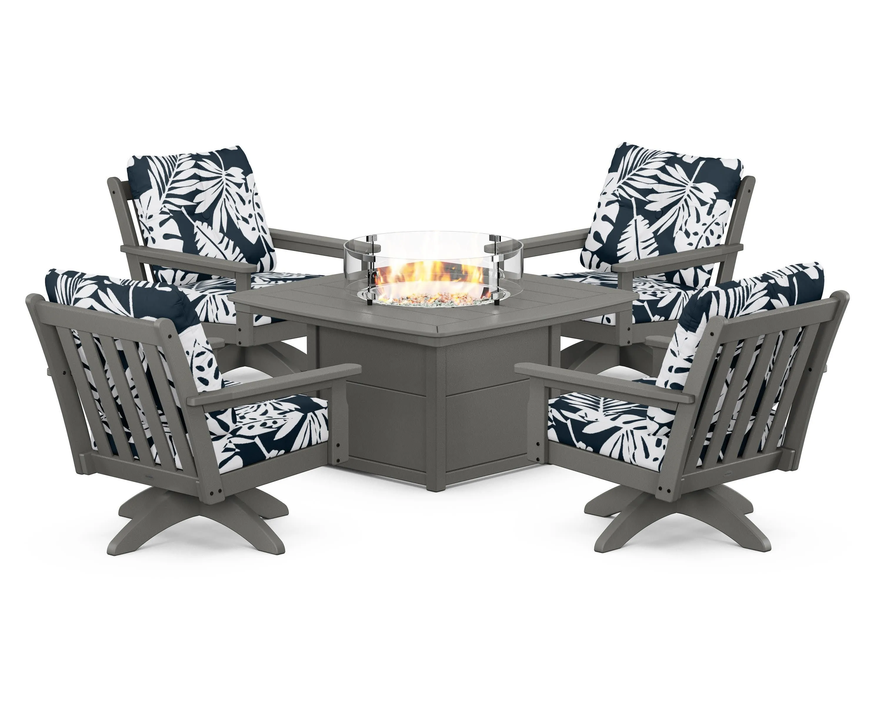 Vineyard 5-Piece Deep Seating Swivel Conversation Set with Fire Pit Table