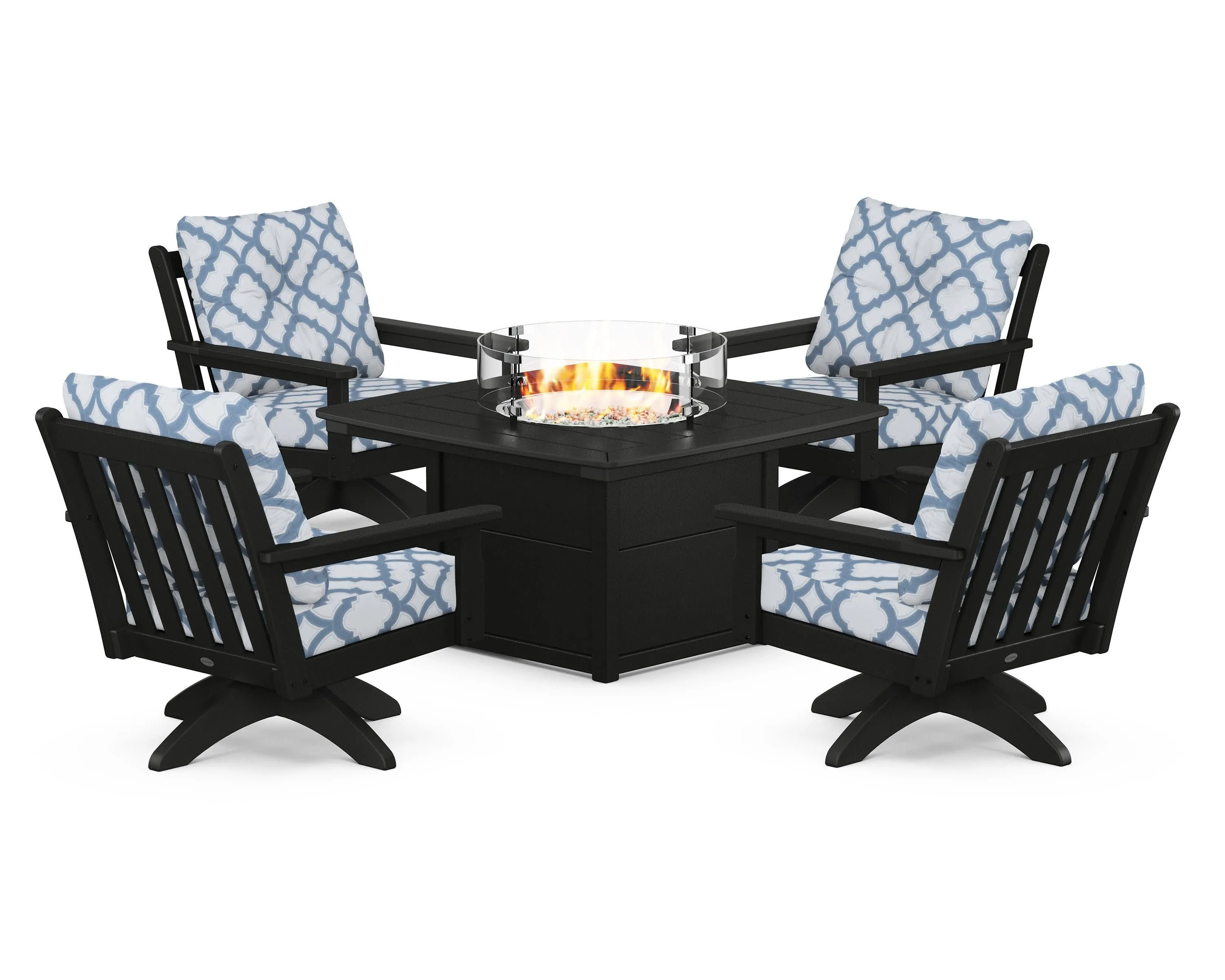 Vineyard 5-Piece Deep Seating Swivel Conversation Set with Fire Pit Table